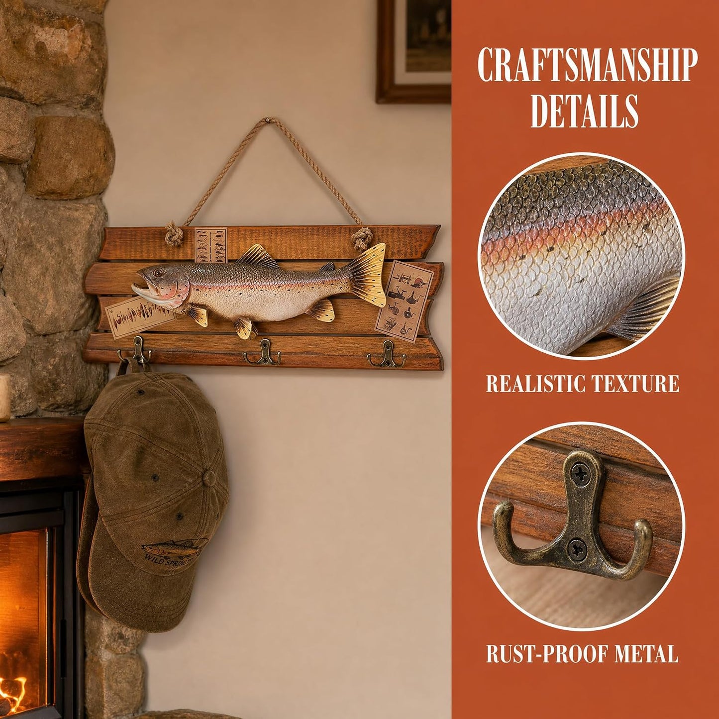 3 Hooks / Mounted Fish Decorative Key Holder and Coat Rack
