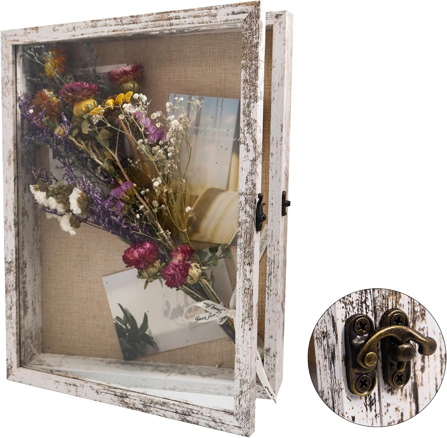 Wedding Shadow Box Frame for Couples 11x14,White | Shadow Box Display Case with Real Glass Window and Metal Lock,Memory