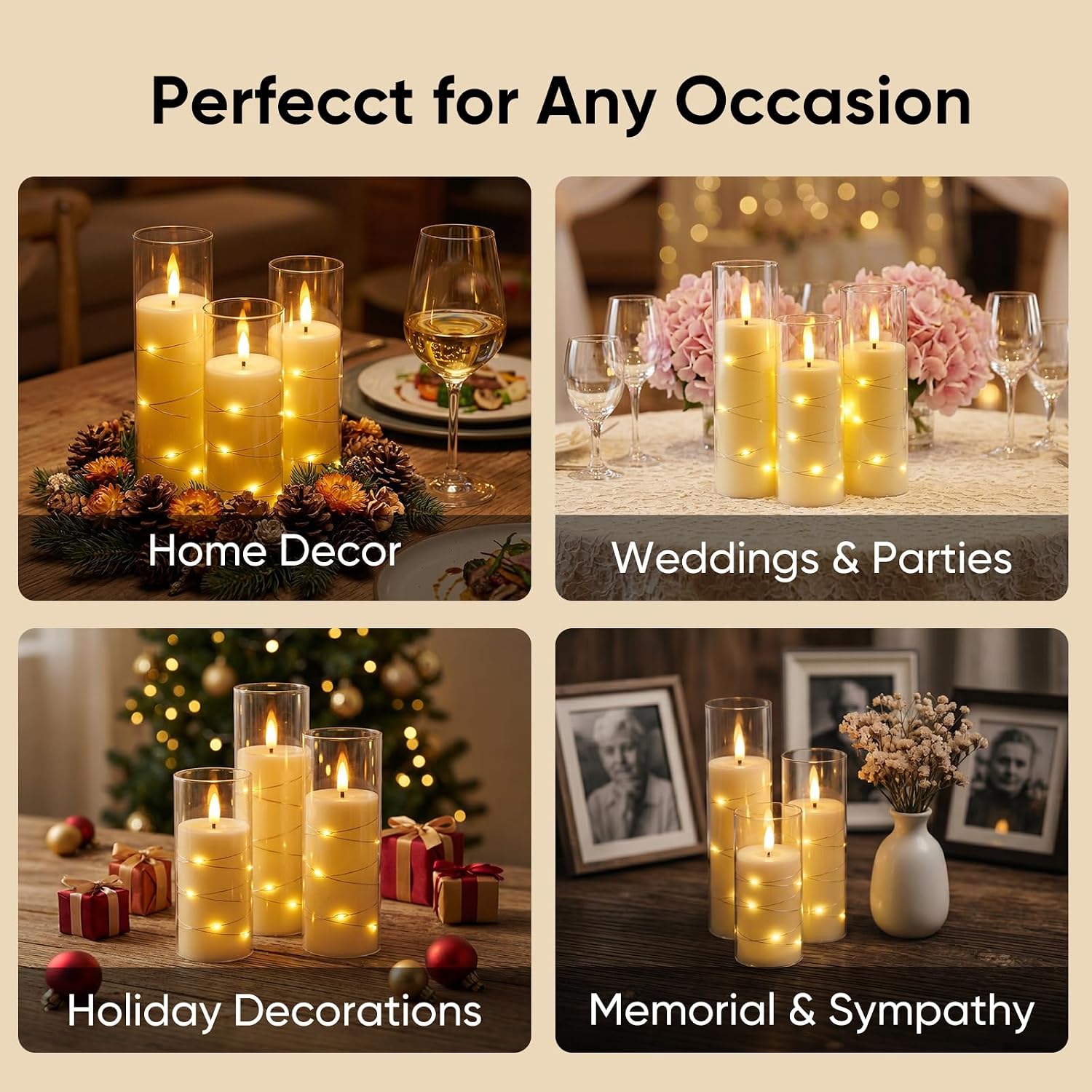 Homemory Flameless Candles with Remote Timer, Clear Acrylic Flickering LED Pillar Candles with Embedded Fairy String