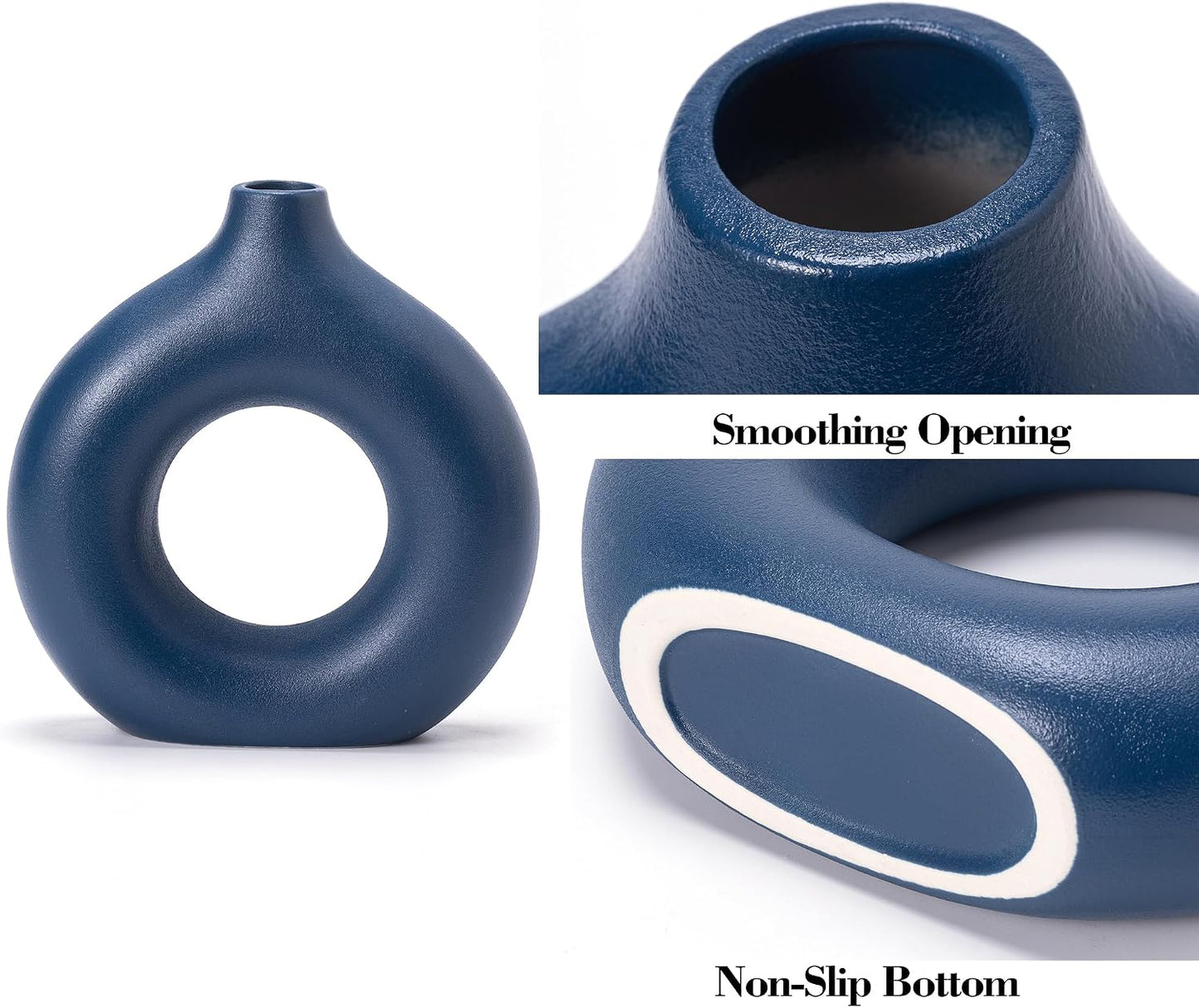 Ceramic Donut Vase Home Decor Modern Farmhouse Style Living Room Ornament / Vt11 Blue / Set of 2