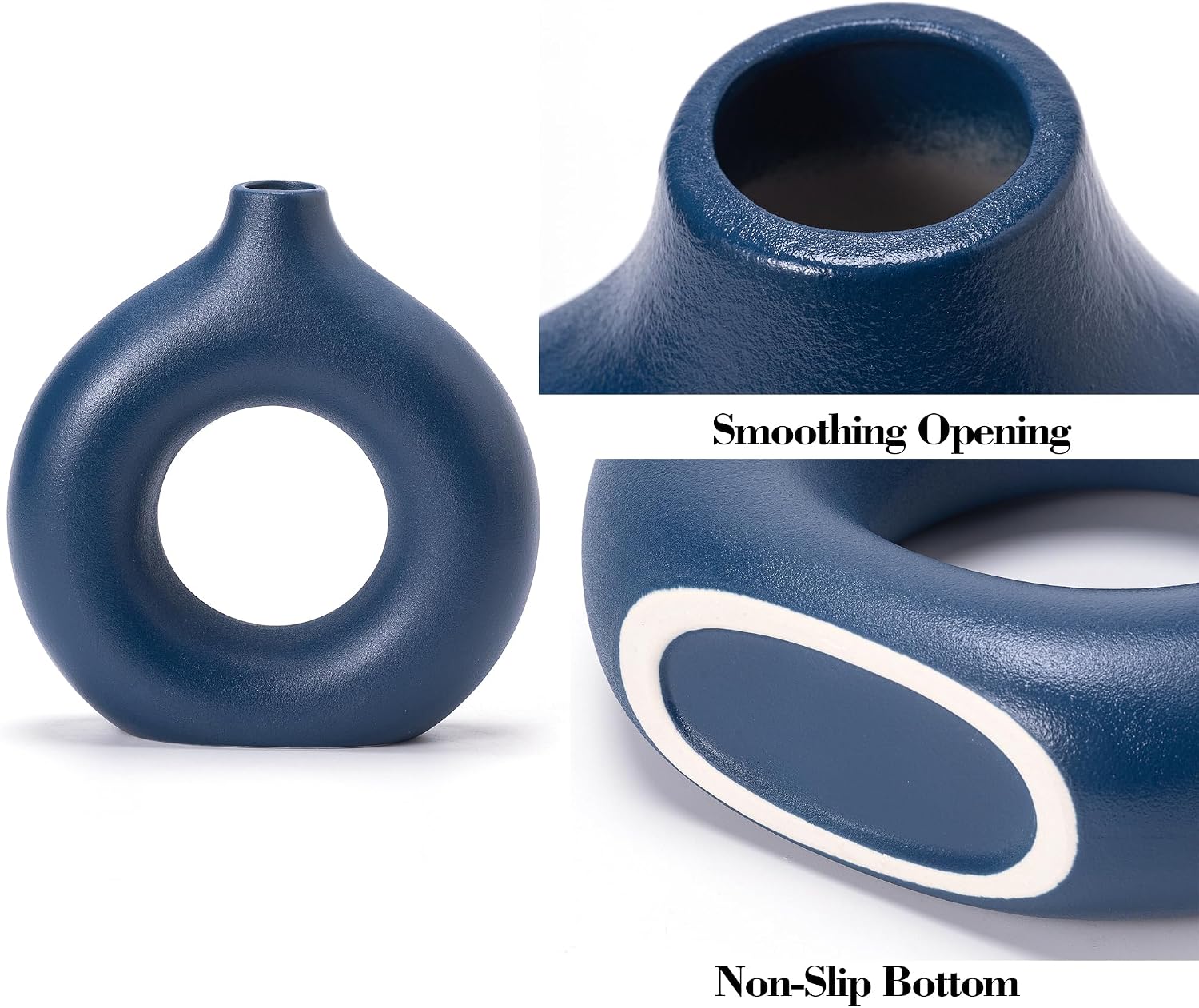 Ceramic Donut Vase Home Decor Modern Farmhouse Style Living Room Ornament / Vt11 Blue / Set of 2