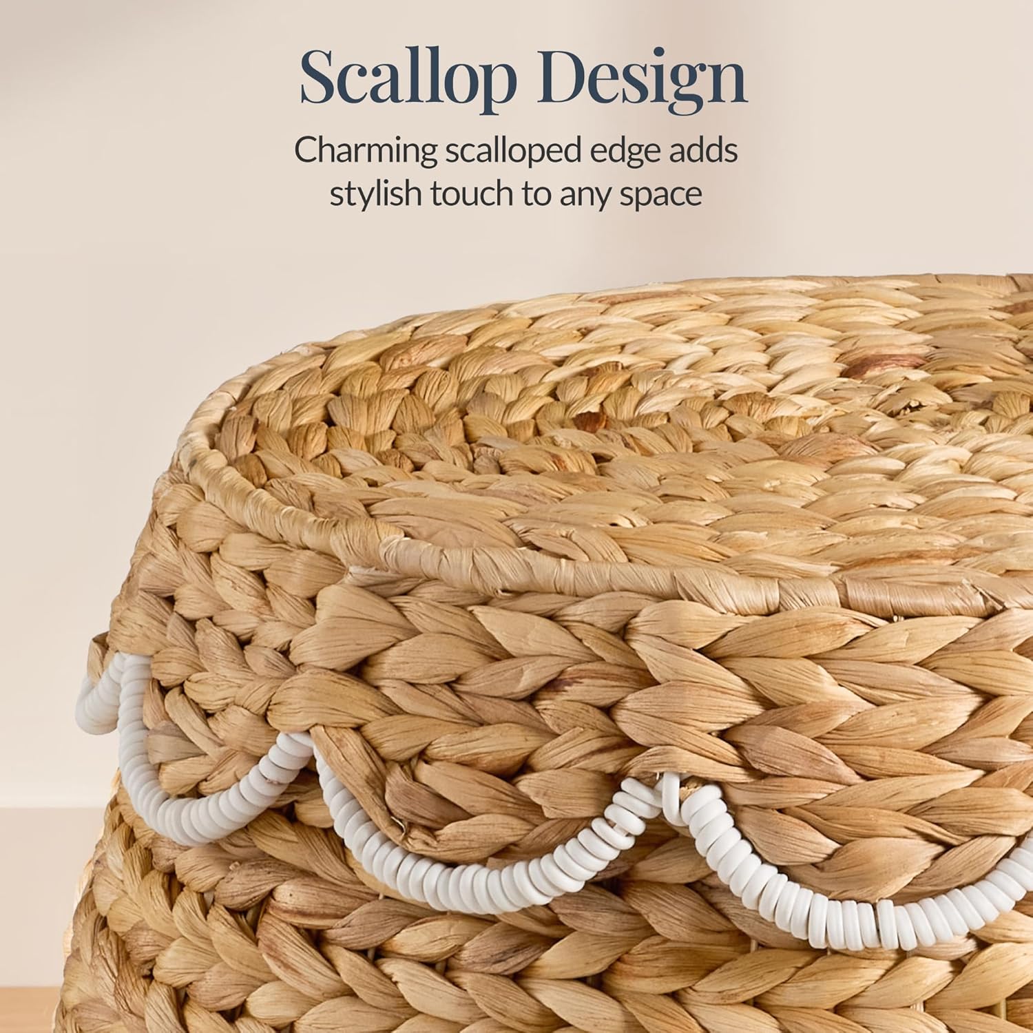 Scalloped Multipurpose Hyacinth Storage Basket / Scallop, Natural/white