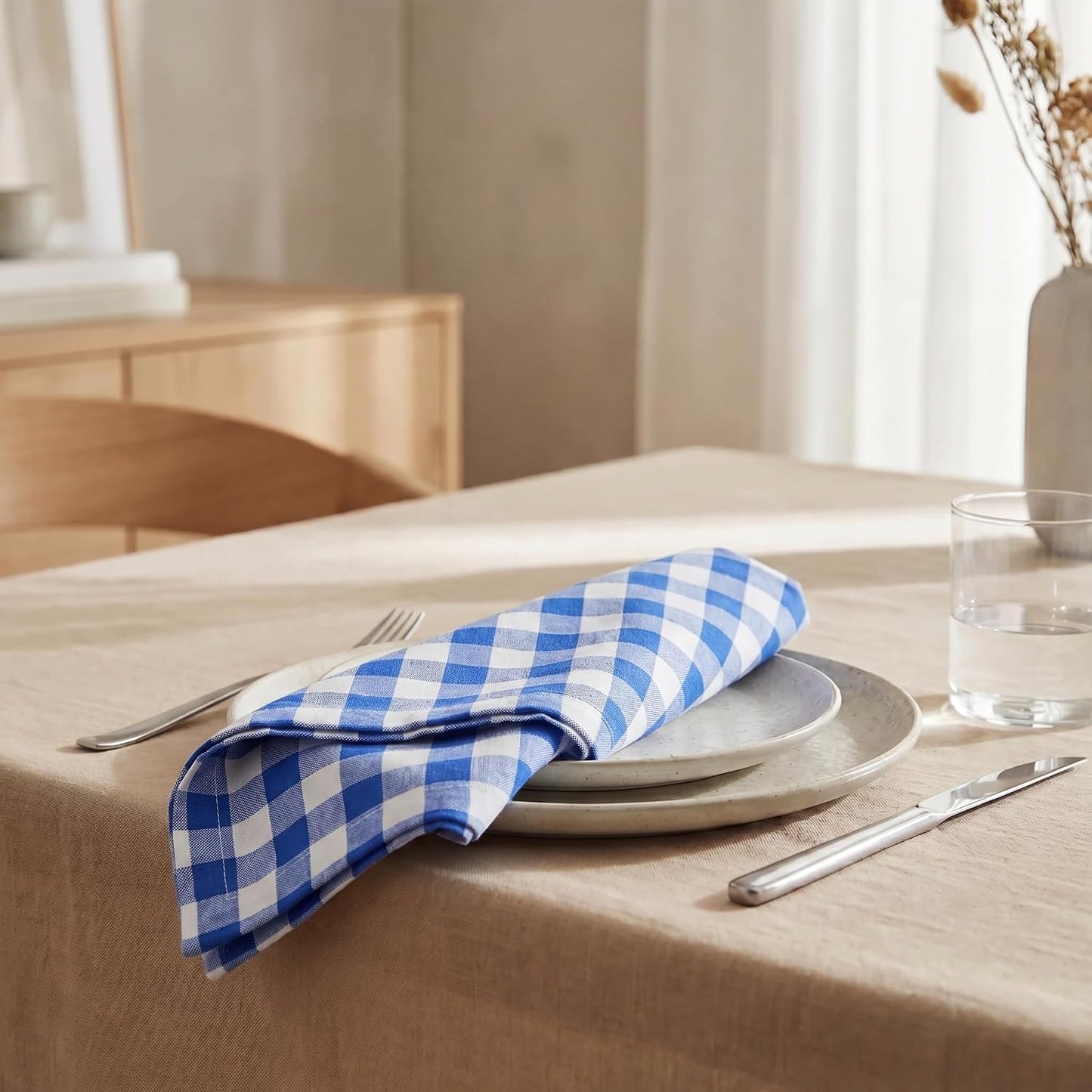 Urban Villa Cloth Napkins Cotton 20x20 (Set of 12) Blue Cheks