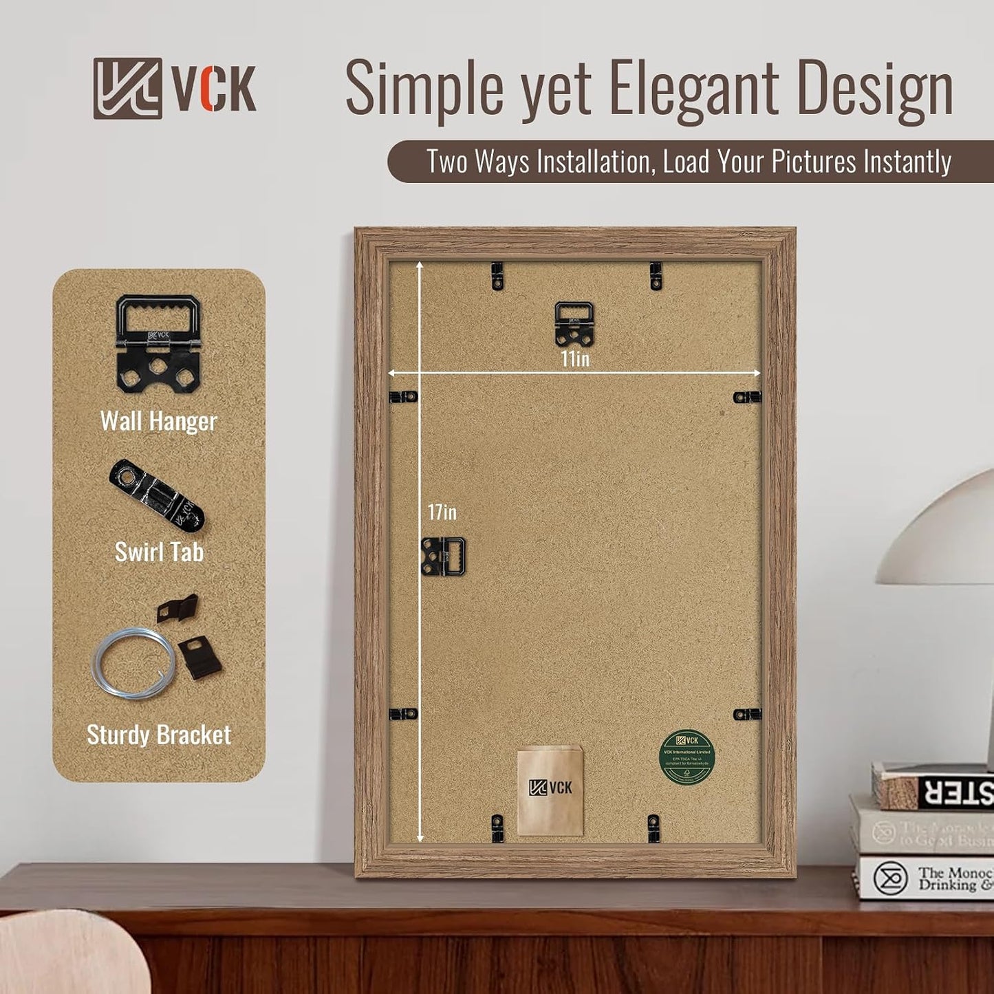 VCK 11x17 Picture Frame Walnut 4 Pack,Wide Thick Wood Border, for Print | Exclusive Woodgrain, Wall Hanging, HD