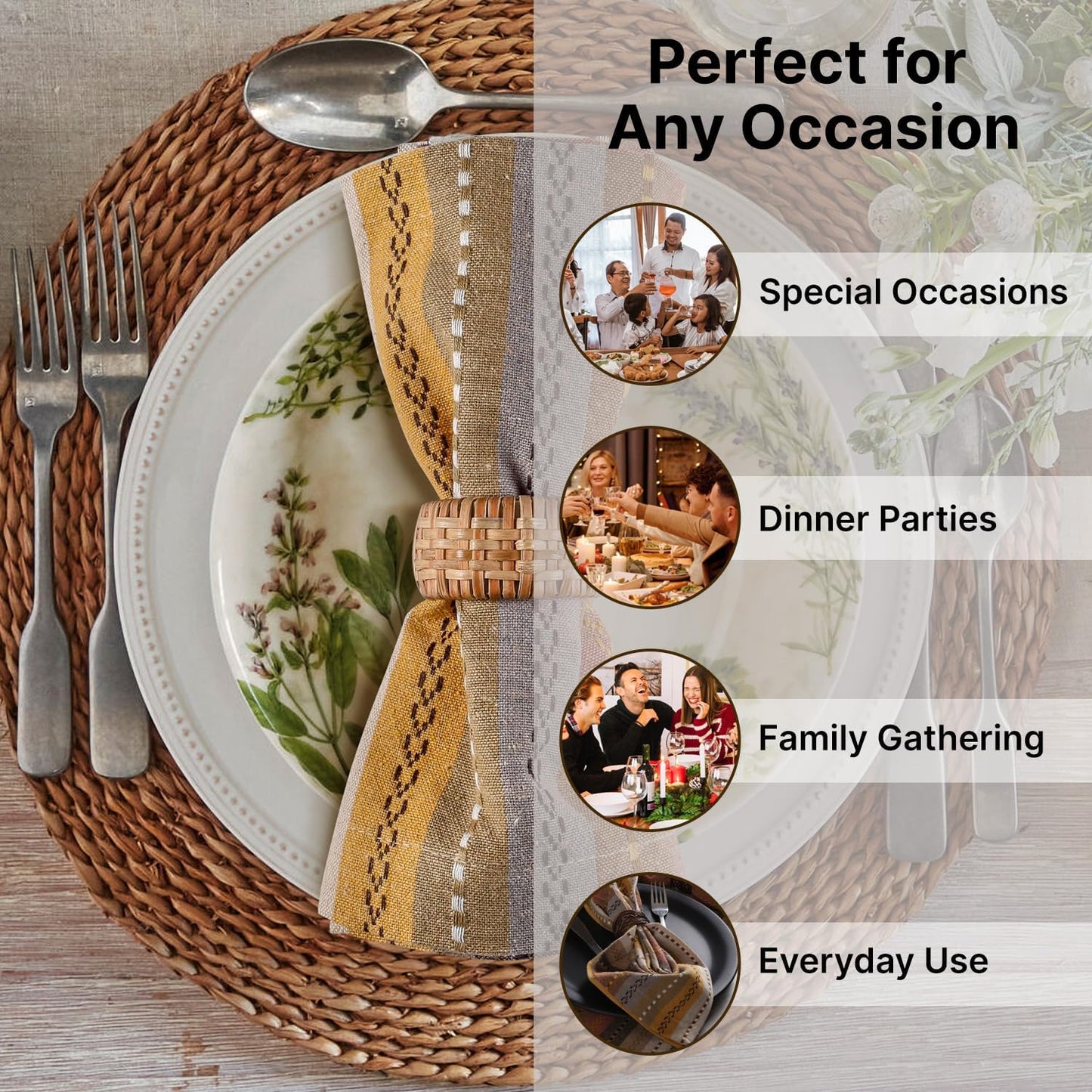 LFH Home Cotton Rich Cloth Salsa Napkin Set of 12 Washable Soft Durable Striped Napkins for Dining Wedding Daily Use