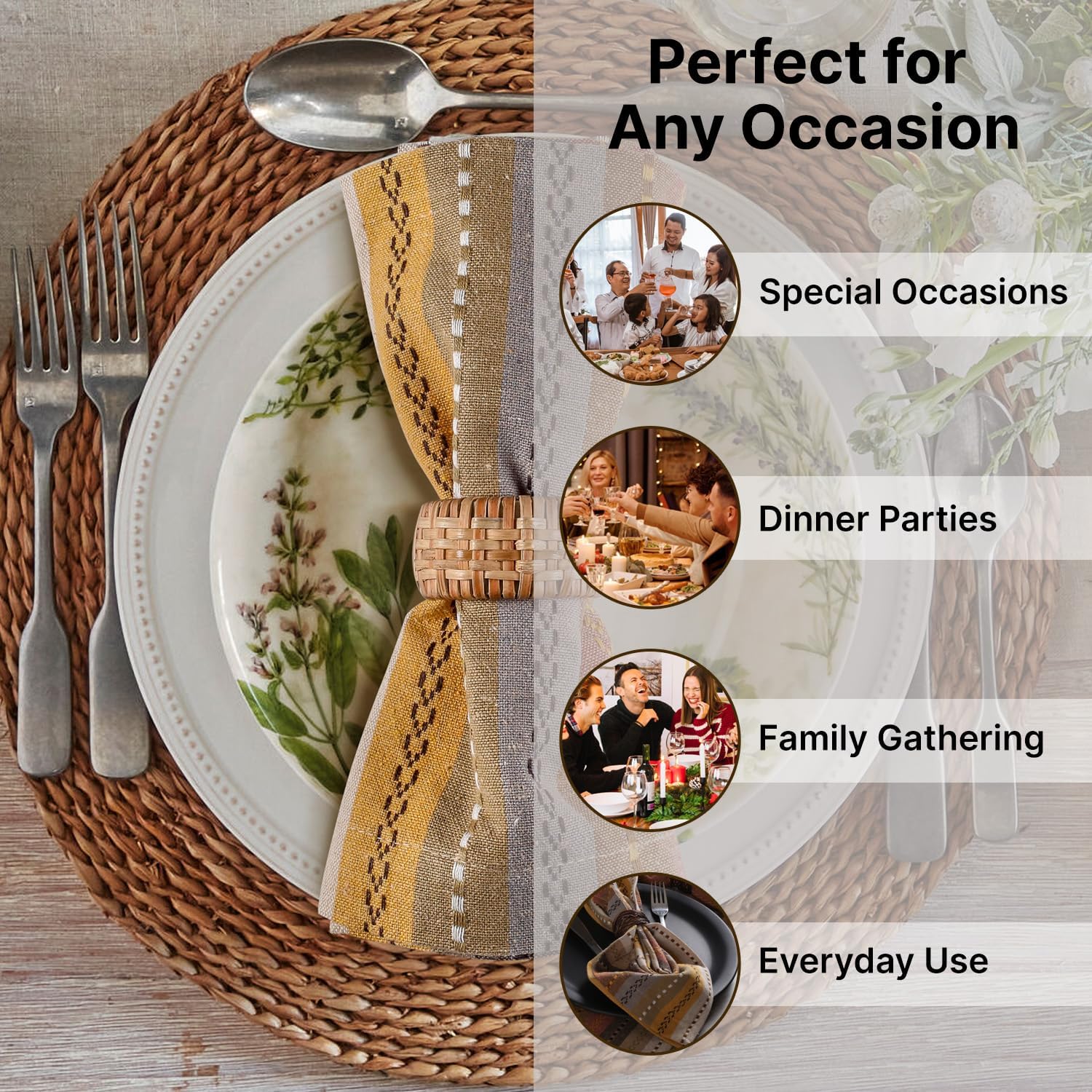 LFH Home Cotton Rich Cloth Salsa Napkin Set of 12 Washable Soft Durable Striped Napkins for Dining Wedding Daily Use