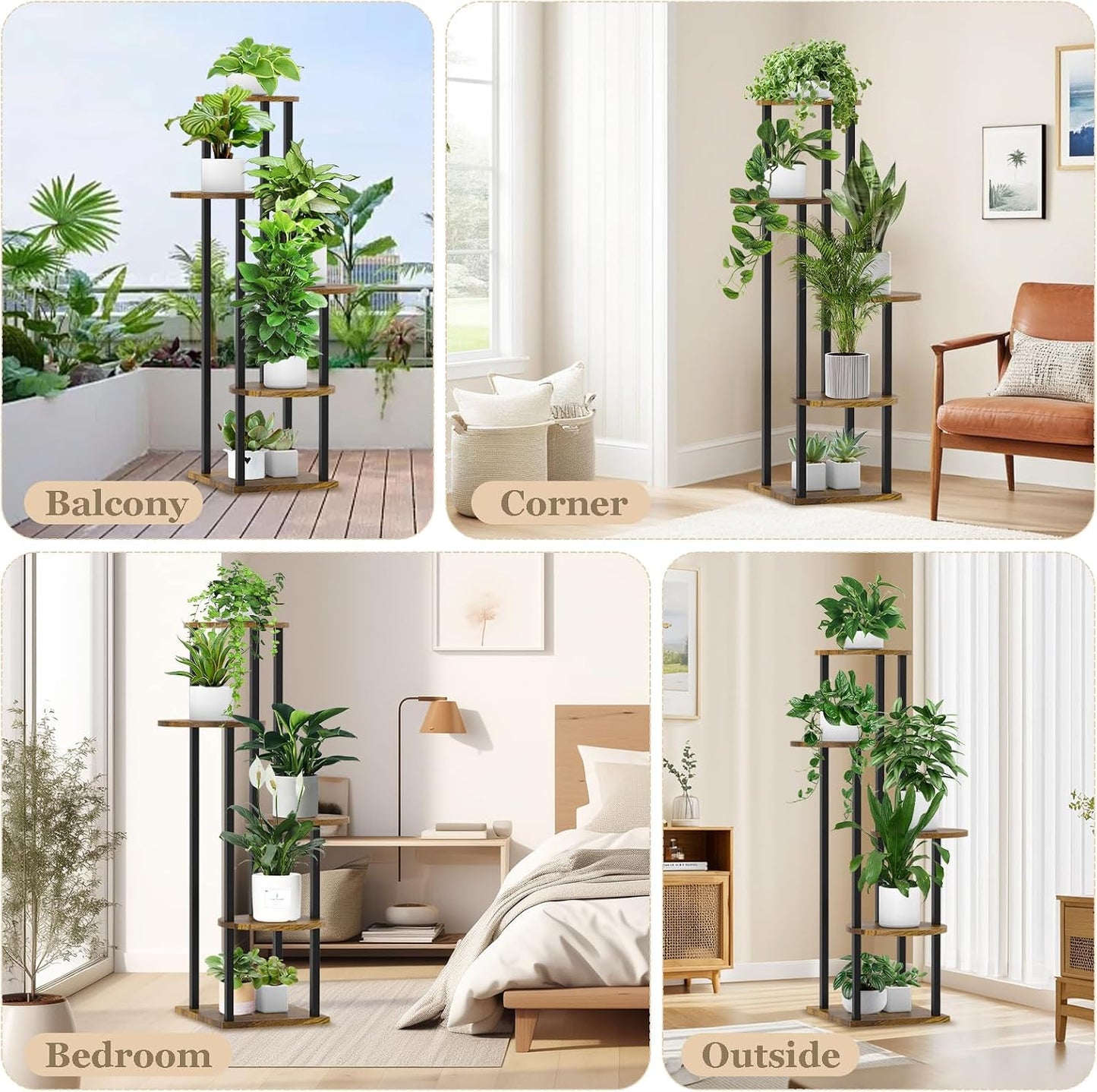 5 Tier Plant Stand Indoor, Metal Wooden Tall Plant Shelf Flower Pot Stand for Multiple Plants, Corner Flower Holder
