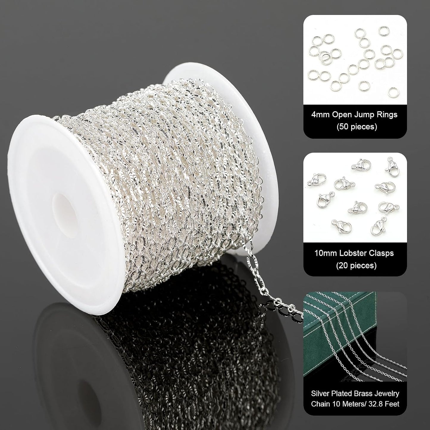 Silver Jewelry Chain for Jewelry Making Silver Plated Brass Chain Roll Women / Silver Embossed Oval