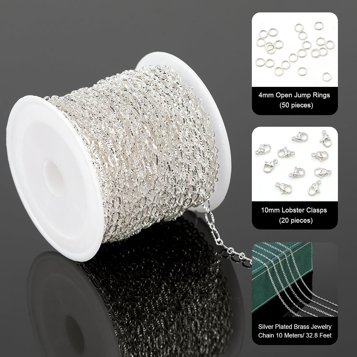 Silver Jewelry Chain for Jewelry Making Silver Plated Brass Chain Roll Women / Silver Embossed Oval