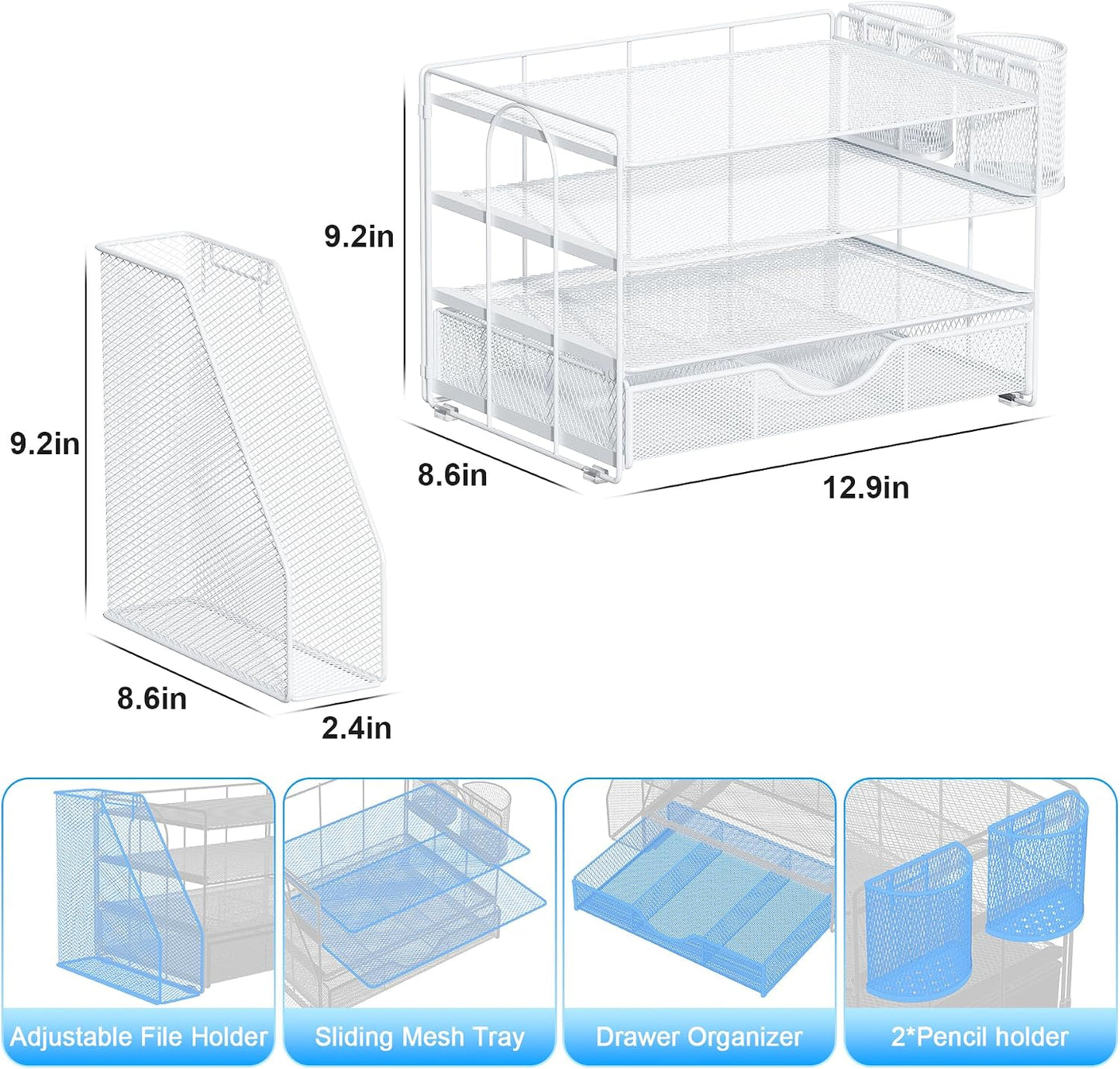 gianotter Desk Organizers and Accessories with File Holder, 4-Tier Desk Accessories & Workspace Organizers with Drawer