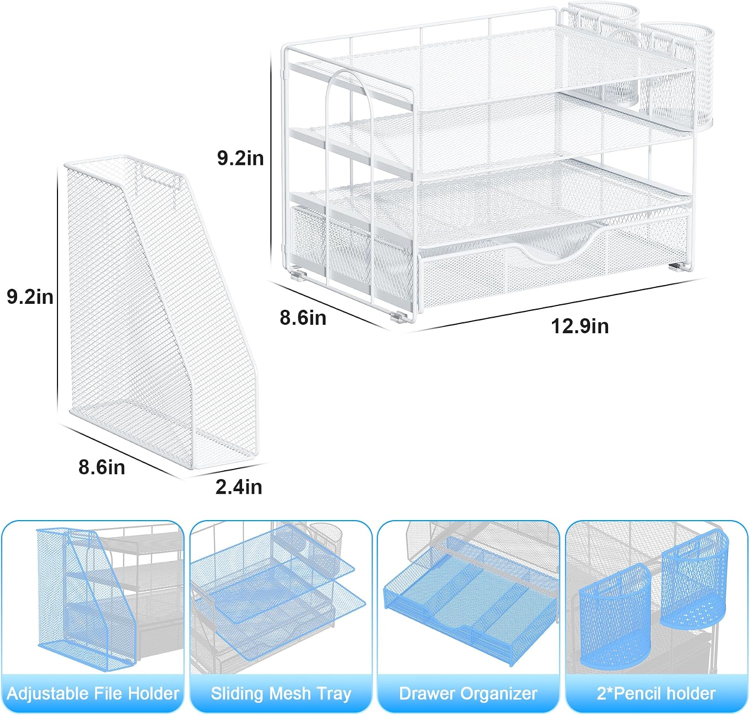 gianotter Desk Organizers and Accessories with File Holder, 4-Tier Desk Accessories & Workspace Organizers with Drawer