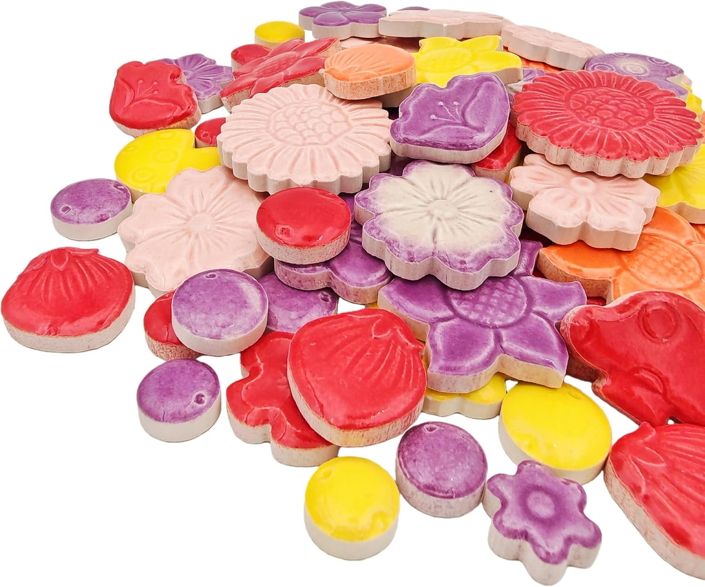 500g/1.1lb Ceramic Mosaic Tiles Mixed Shapes of Flowers / Mixed Color