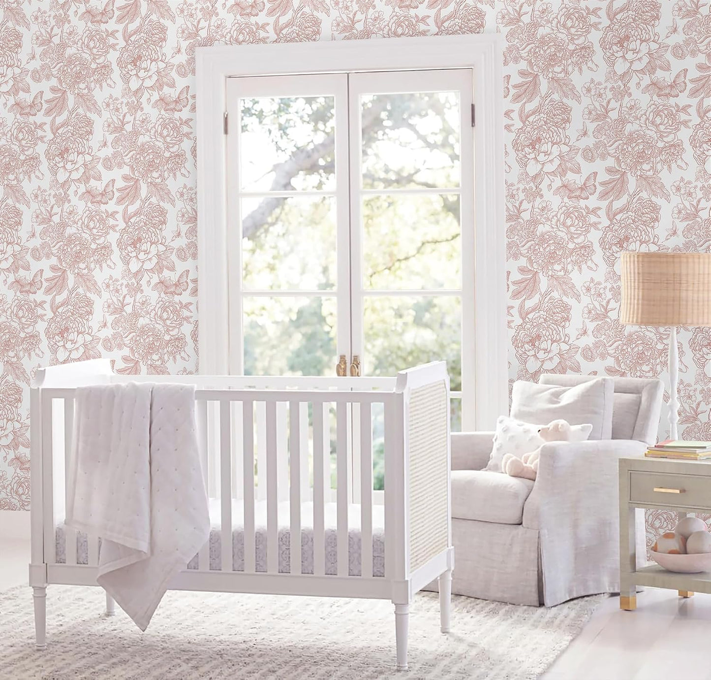 Floral Peel and Stick Wallpaper Boho Contact Paper 17.3''x197'' Peony / 17.3 x 197 / Pink and White