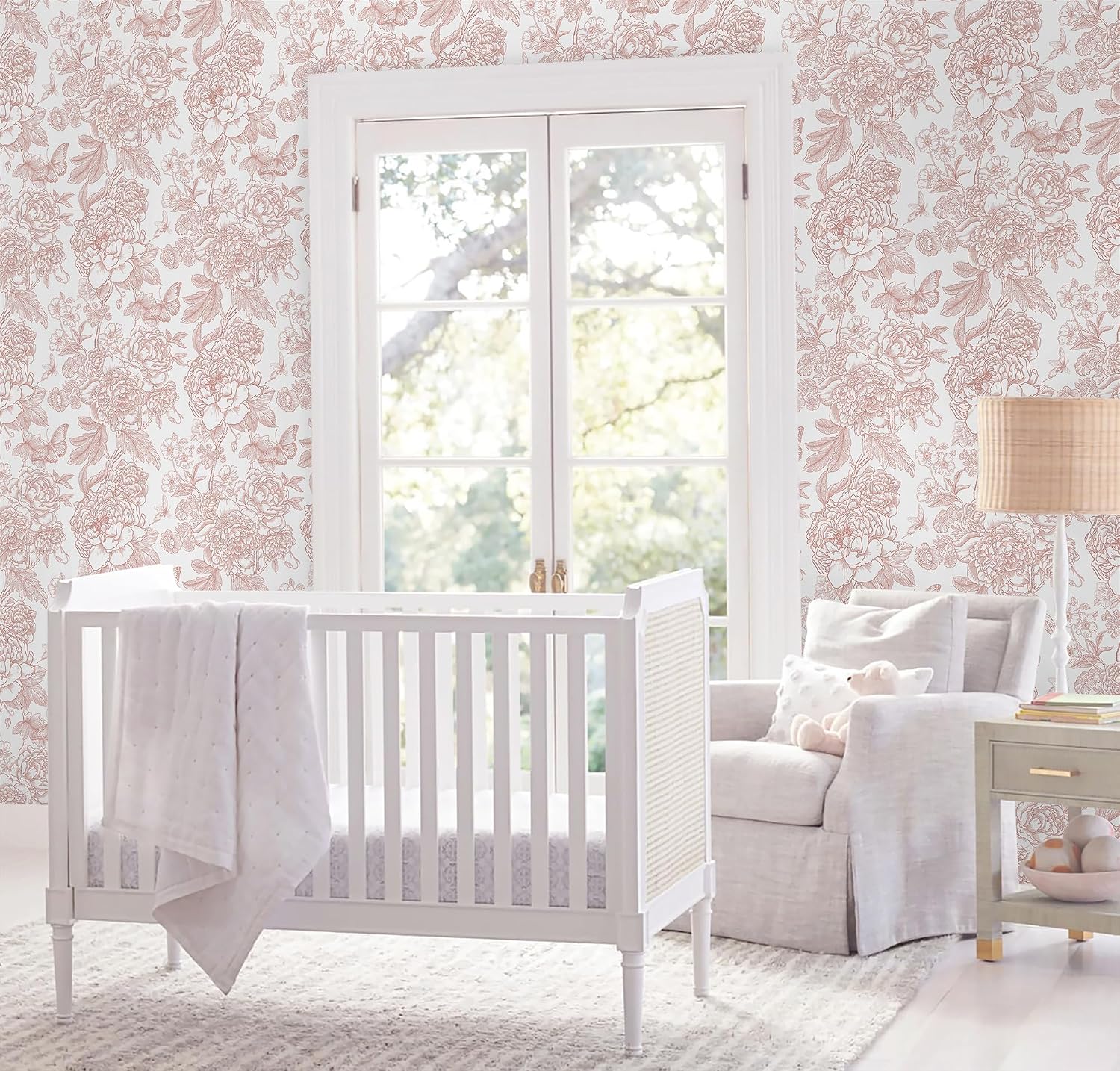 Floral Peel and Stick Wallpaper Boho Contact Paper 17.3''x197'' Peony / 17.3 x 197 / Pink and White