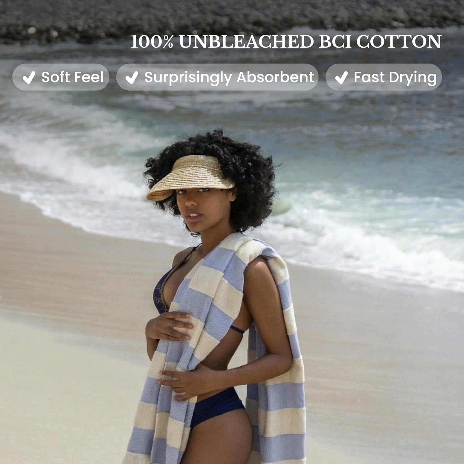 Turkish Beach Towel, 100% Organic Cotton, XL, Portable, Sky Blue, 4-Pack | Oeko-Tex Certified, No Harsh Chemicals