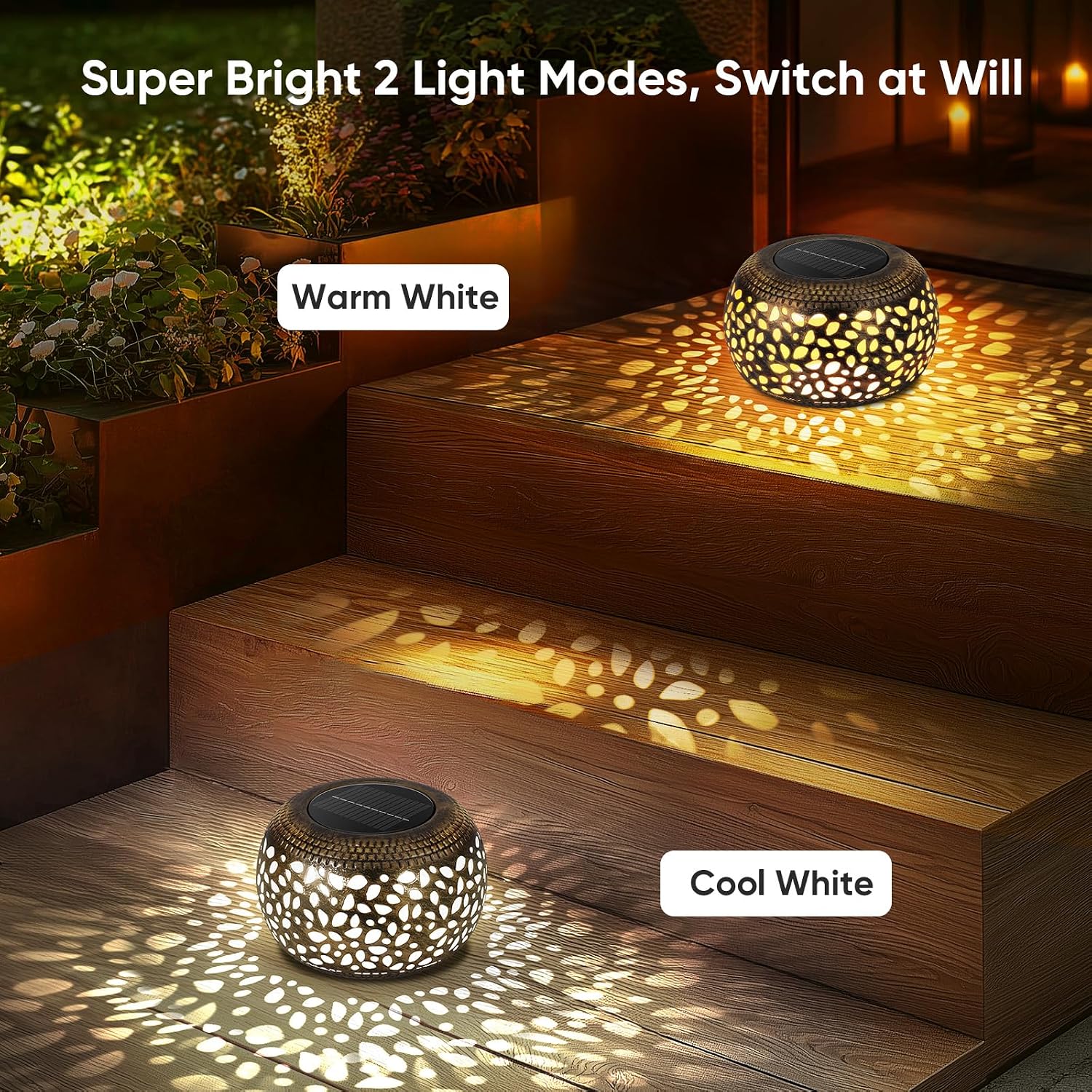 Solar Lantern Outdoor Patio Decor: Solar Lanterns Outdoor Waterproof Hollow Out Retro Metal Solar Powered, Outside Yard