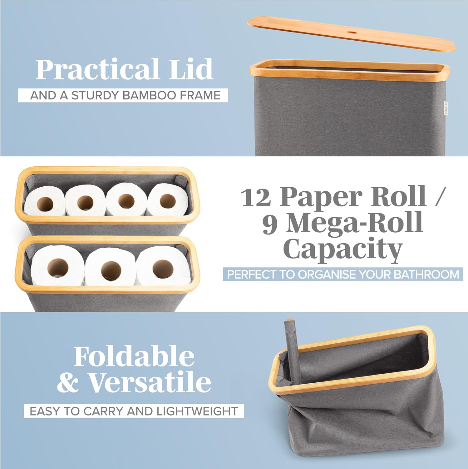 LONBET Toilet Paper Storage for 12 Rolls, Stackable & Foldable - The Ultimate Bathroom Organizer - Waterproof Basket