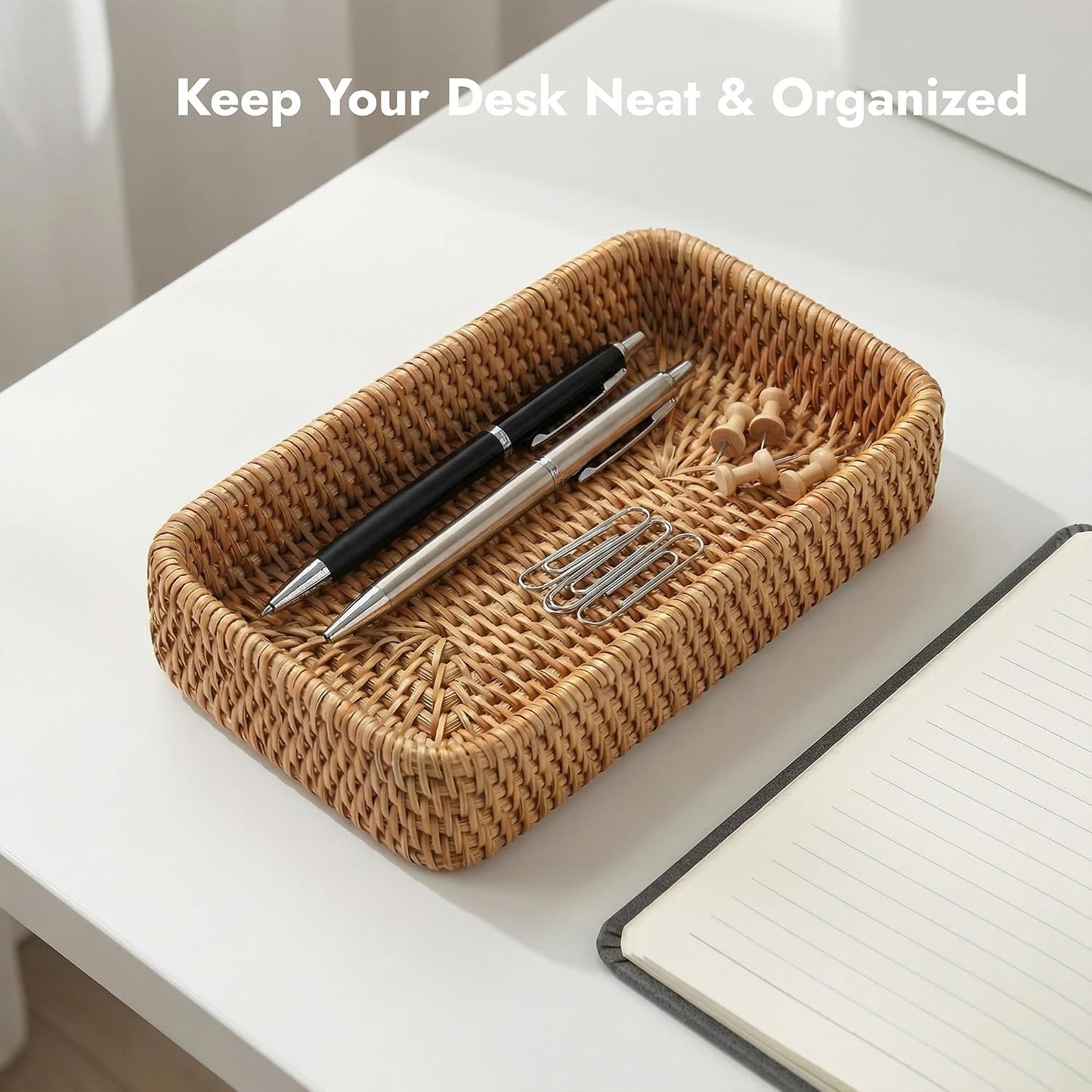 Small Natural Rattan Storage Tray / 8.3 x 4.3 / Natural Xs