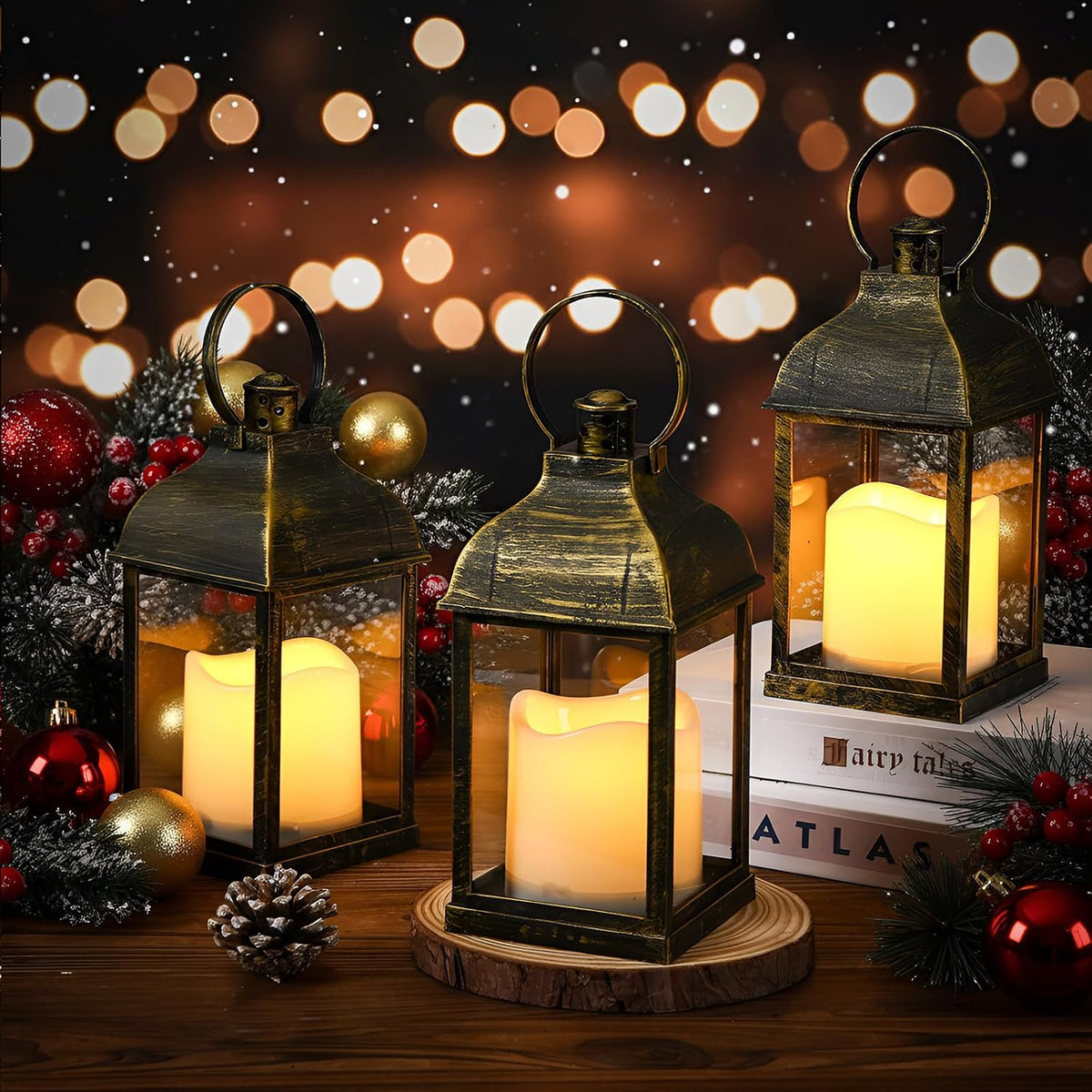 12 Pack 10 Inch Bronze Decorative Candle Lantern Bulk LED Flameless | Lanterns Centerpiece Battery Powered Flameless