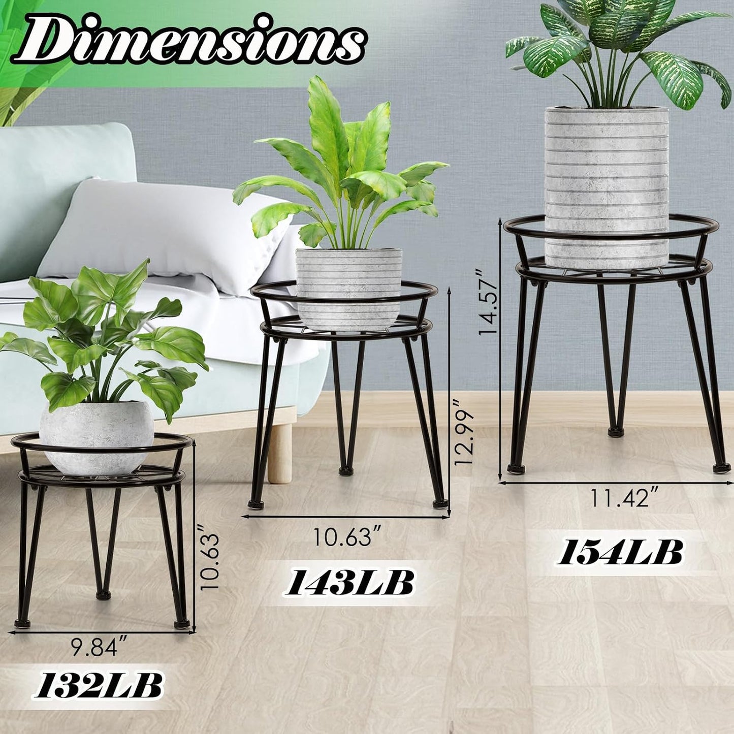 3Pack Metal Plant Stands Outdoor Indoor, Iron Flower Pot Stands | Anti-rust Outdoor Pot Stand for Plants Indoor, Round