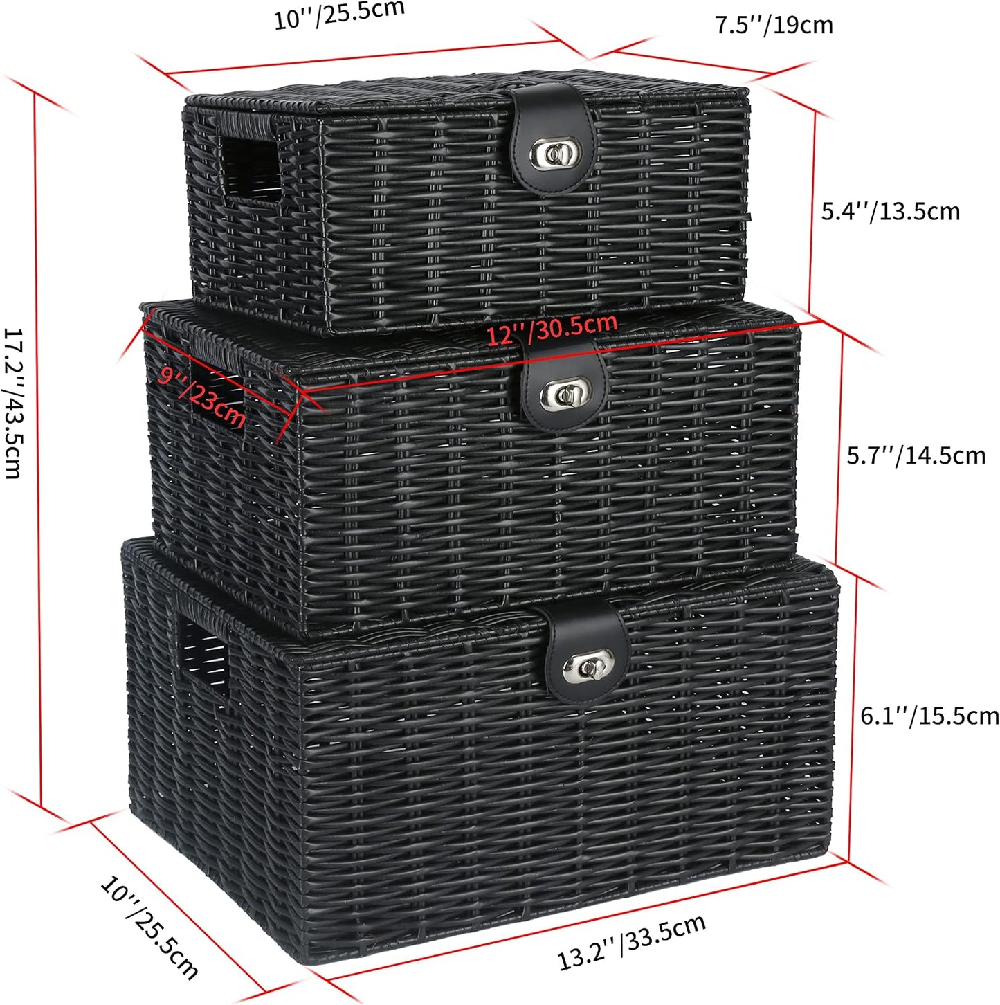 Woven Basket / Wicker Storage Baskets / Black / Set of 3
