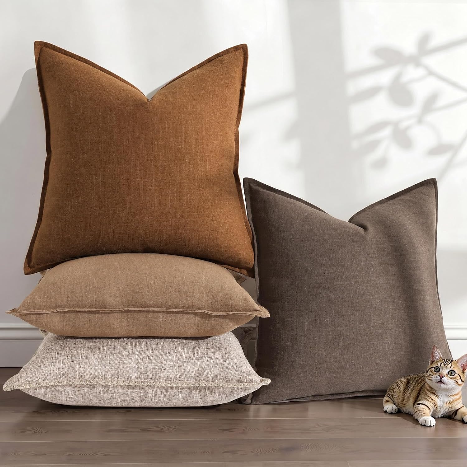 Fall Decorative Linen Throw Pillow Covers Neutral Pillow Covers / Brick / 18 x 18 / Set of 2
