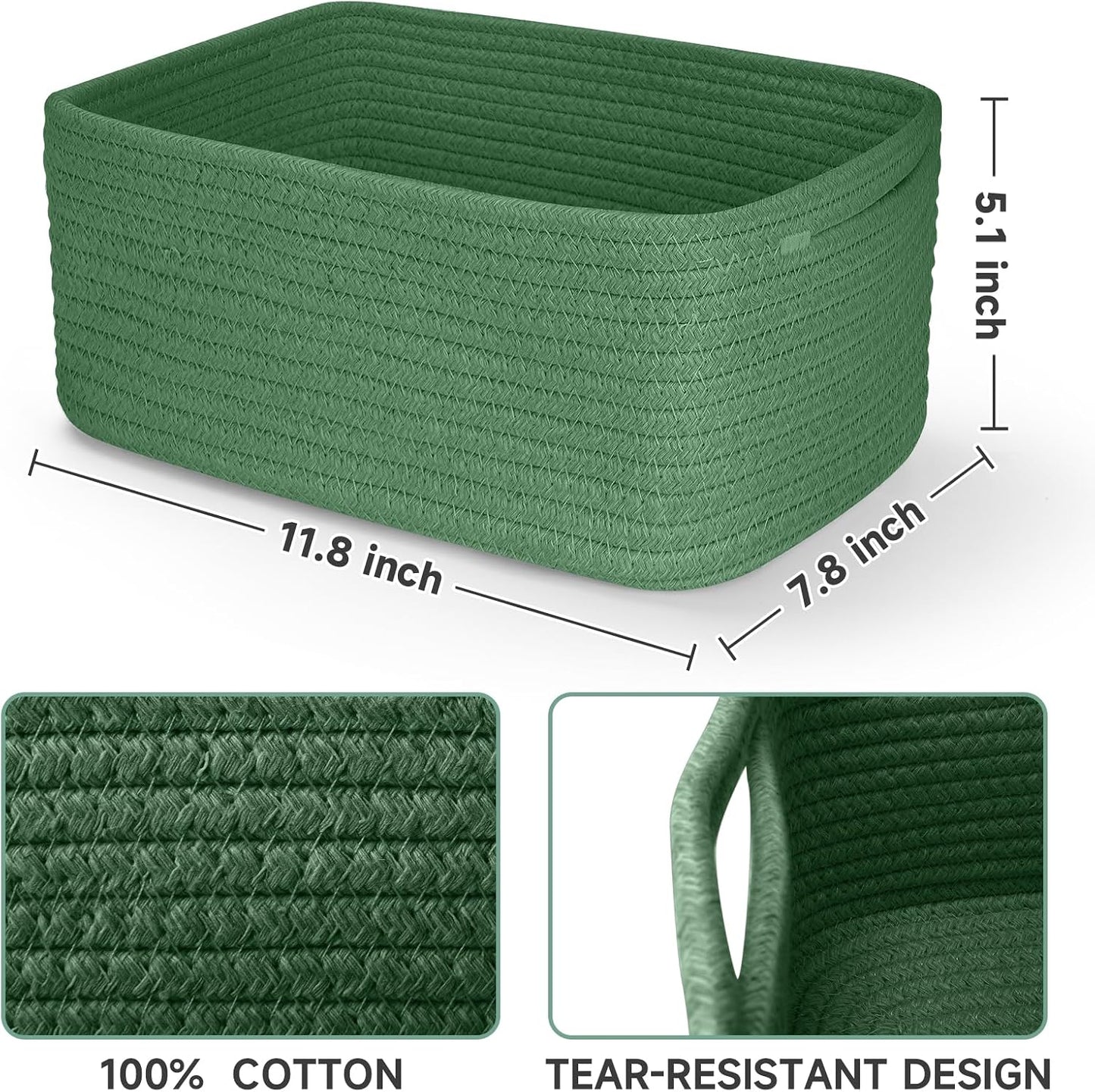 Small Woven Baskets / 11.8"lx7.8"wx5.1"h / Green / Set of 3