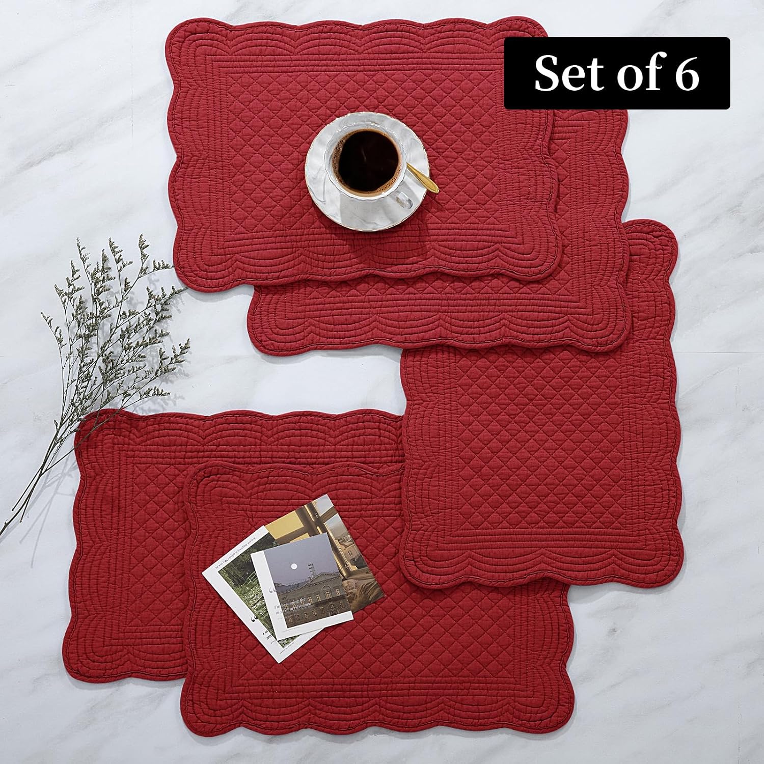 100% Cotton Quilted Placemats Set of 6,Washable Cloth Table Placemats for Kitchen & Dining Table