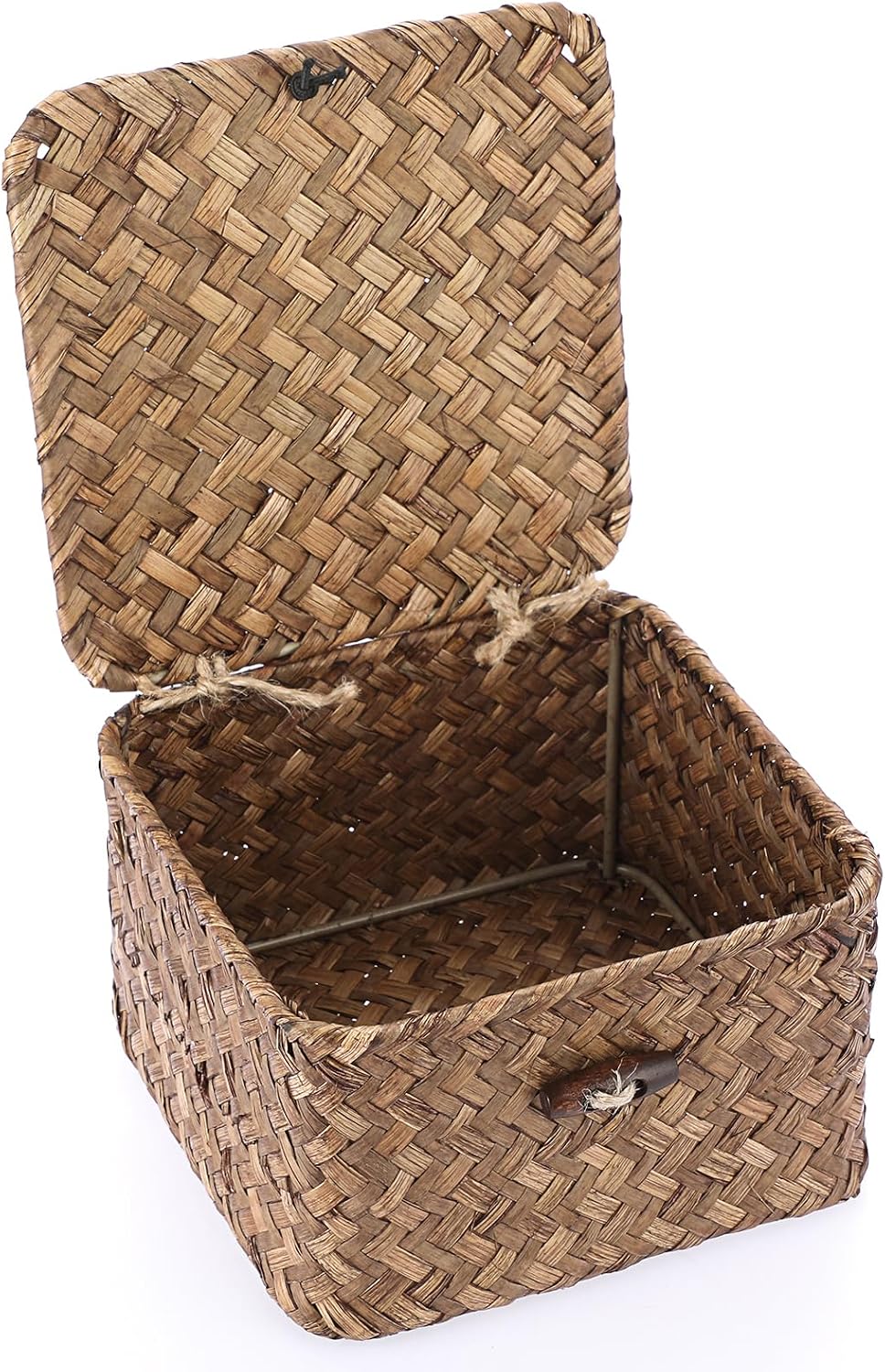 Seagrass Basket / Lid Wicker Storage Basket Square Handwoven Decorative Baskets Box / Small / Coffee