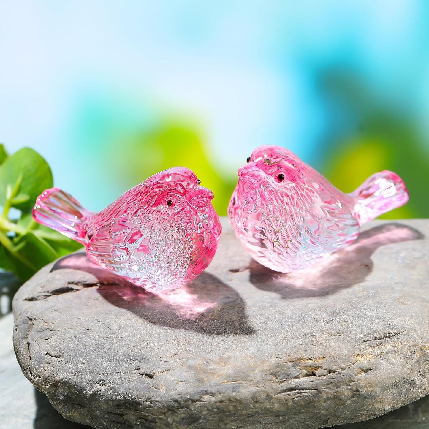 Crystal Birds Figurines Handmade Bird Gifts for Women Men Bird Lovers Glass Birds / Pink / Set of 2