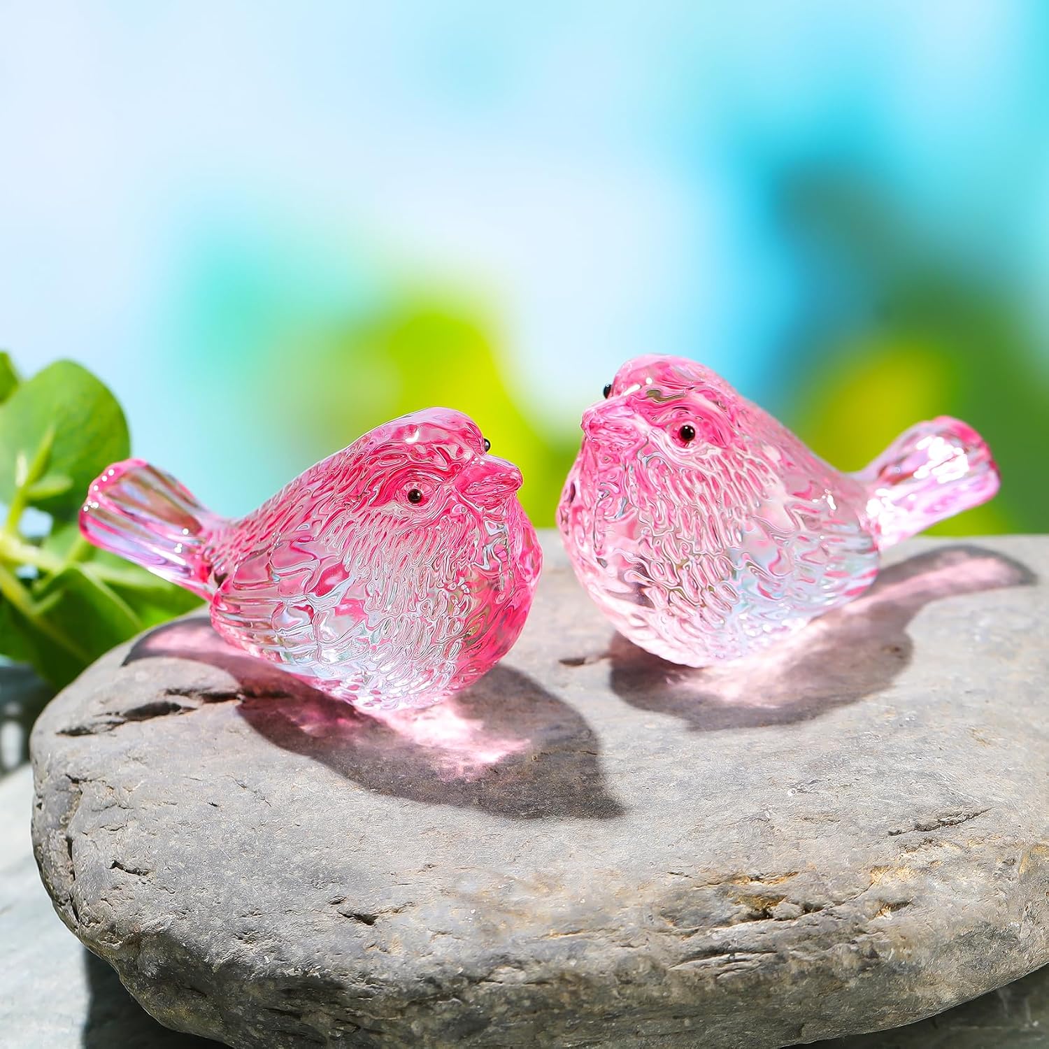 Crystal Birds Figurines Handmade Bird Gifts for Women Men Bird Lovers Glass Birds / Pink / Set of 2