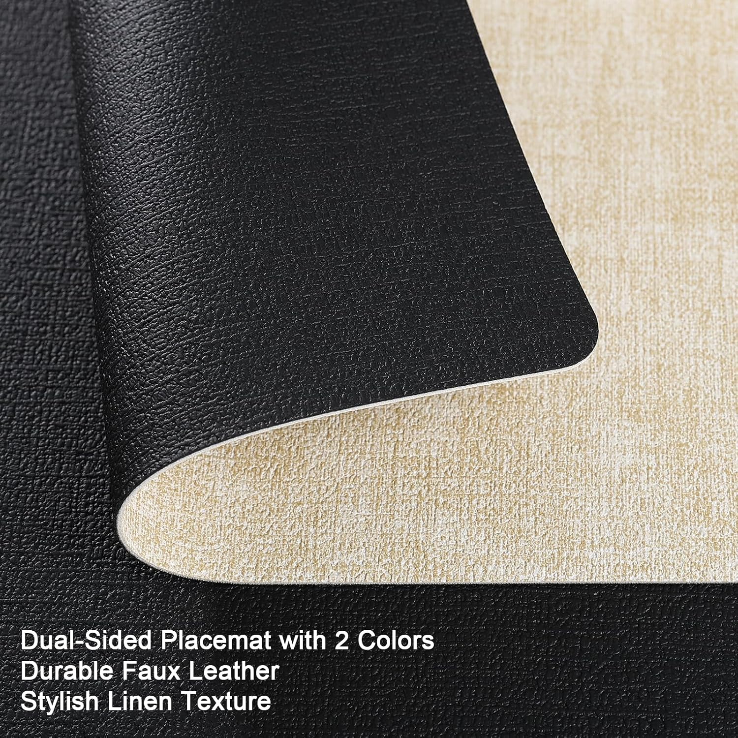 Myir JUN Faux Leather Placemats Set of 6, Dual Sided Waterproof Place Mats | Heat Resistant Wipeable Vinyl Table Mat