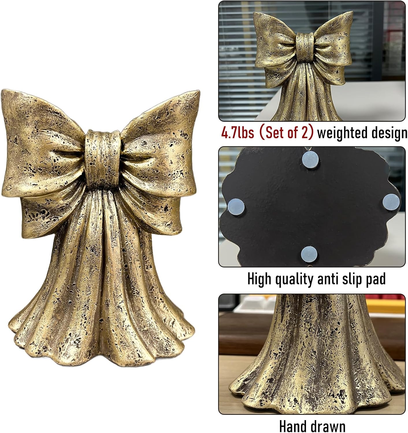 Vintage Bow Book Ends Heavy Duty Bookends for Large & Heavy Books / Gold / Set of 2