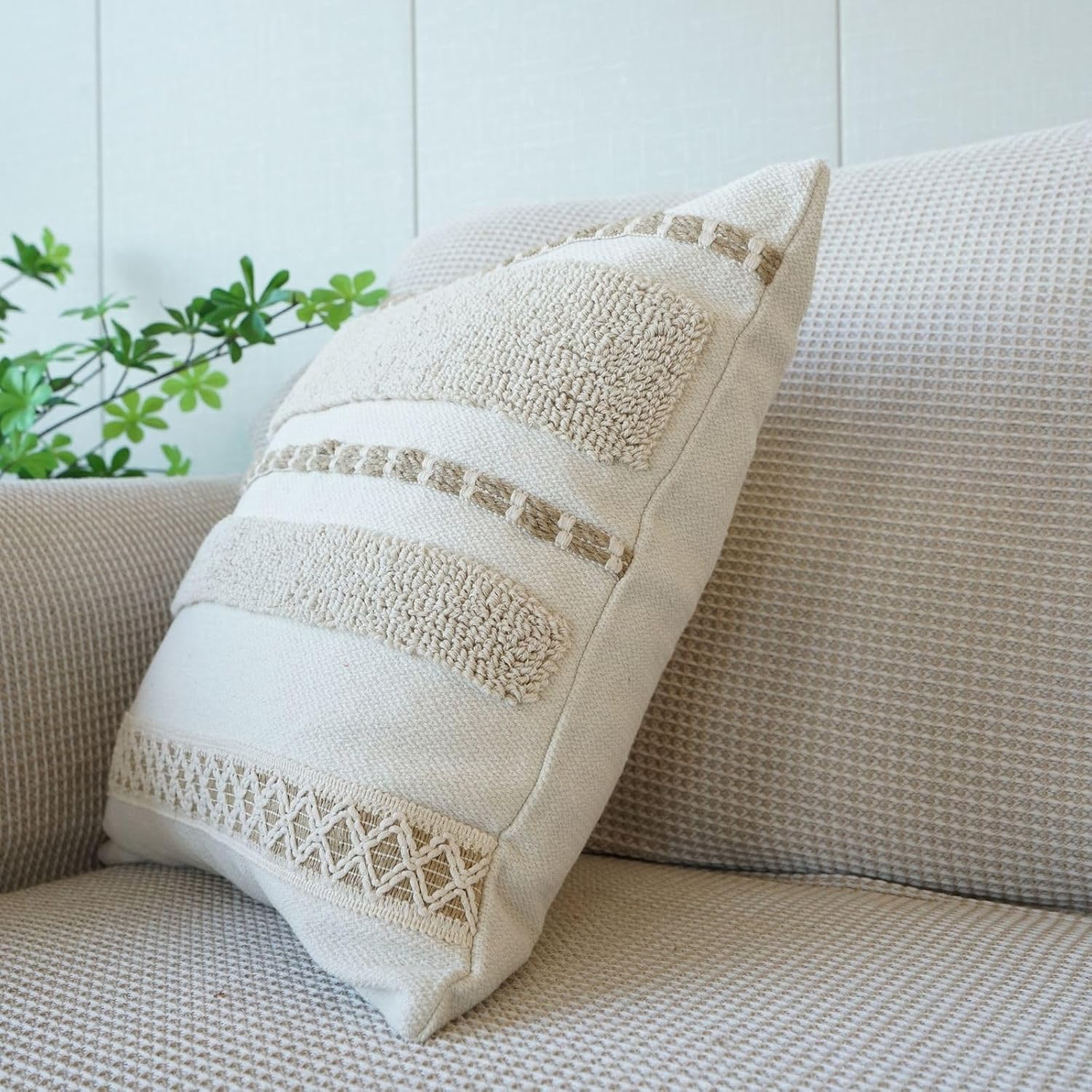 Boho Throw Pillow Cover Tassels Textured Striped Bed / 18 x 18 / Throw Pillow Covers / Pattern B