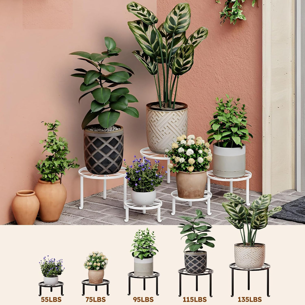 5 Pack Heavy Duty Metal Plant Stand, Anti-Rust Flower Pot Holder for Indoor Outdoor Garden Patio