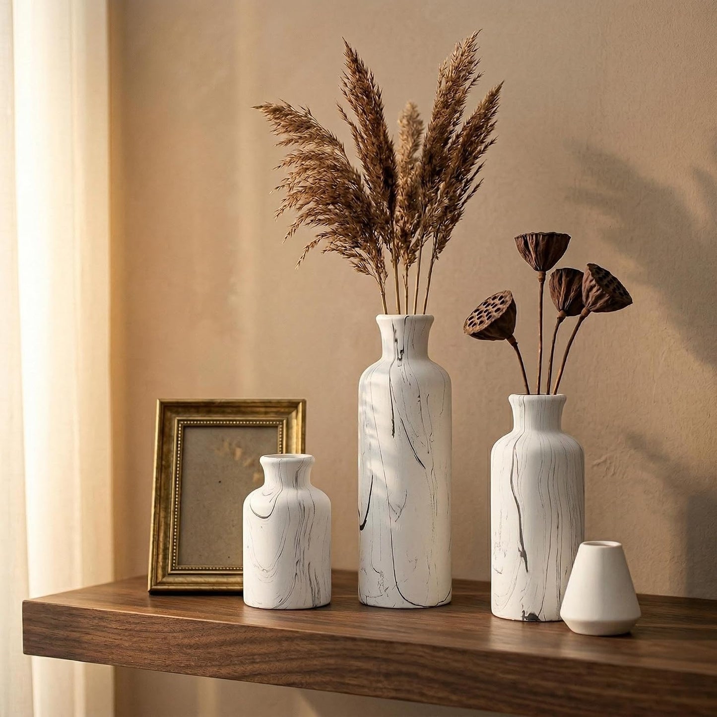 Modern Ceramic Flower Vase / 104-white Gray Marble / Set of 3
