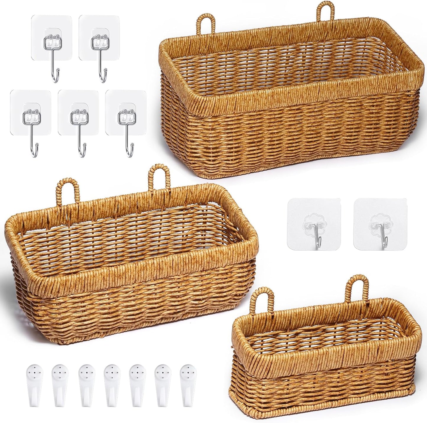 Wall Wicker Baskets Decor / Yellow / S+M+L