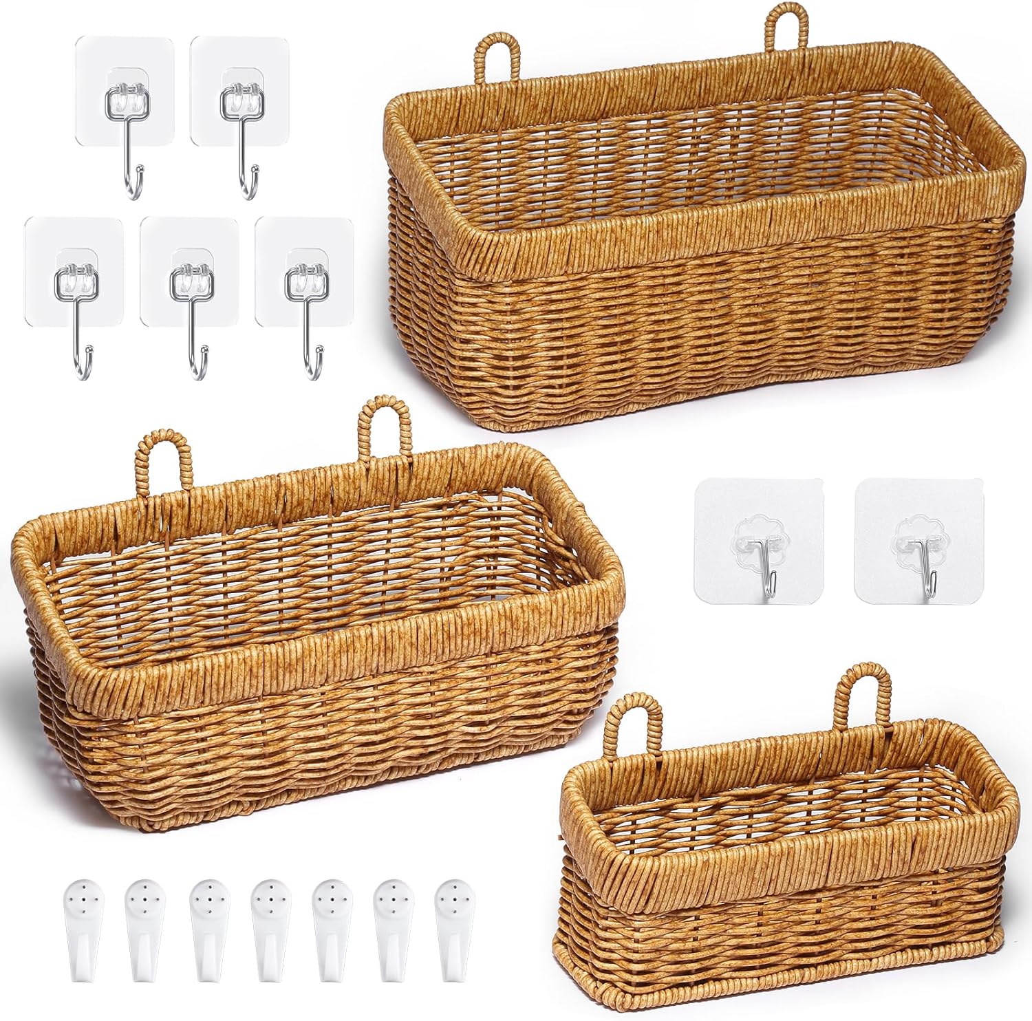 Wall Wicker Baskets Decor / Yellow / S+M+L