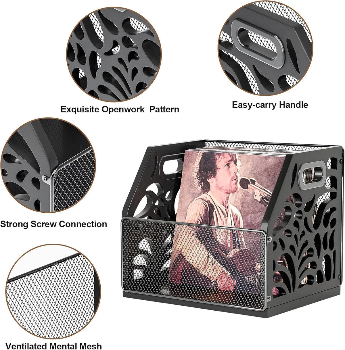 Vinyl Record Holder, Sturdy Wooden Album Storage for Vinyl Records | Holds 70+ LPs, Perfect for Records, Files, Books &