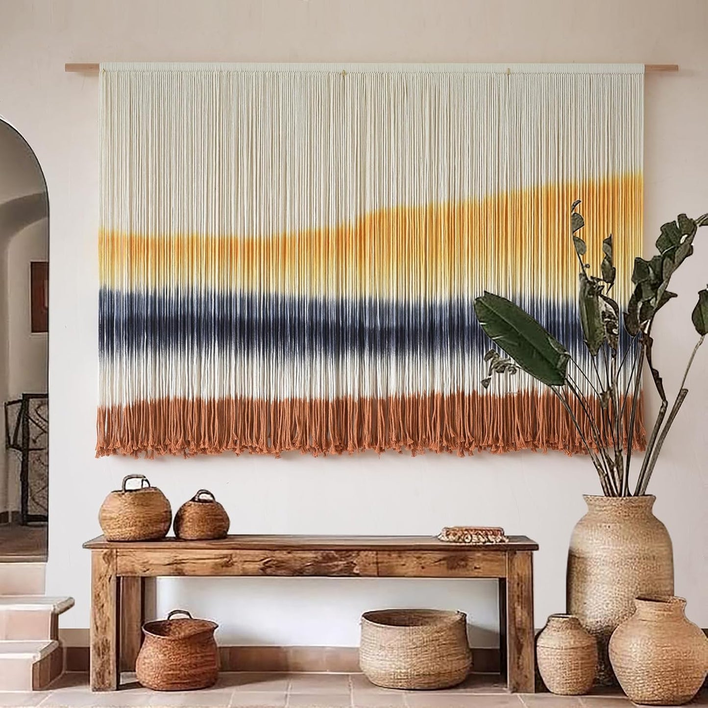 Macrame Wall Hanging Extra Large Dip-Dyed Coastal Tapestry Boho Wall Decor / Yellow1