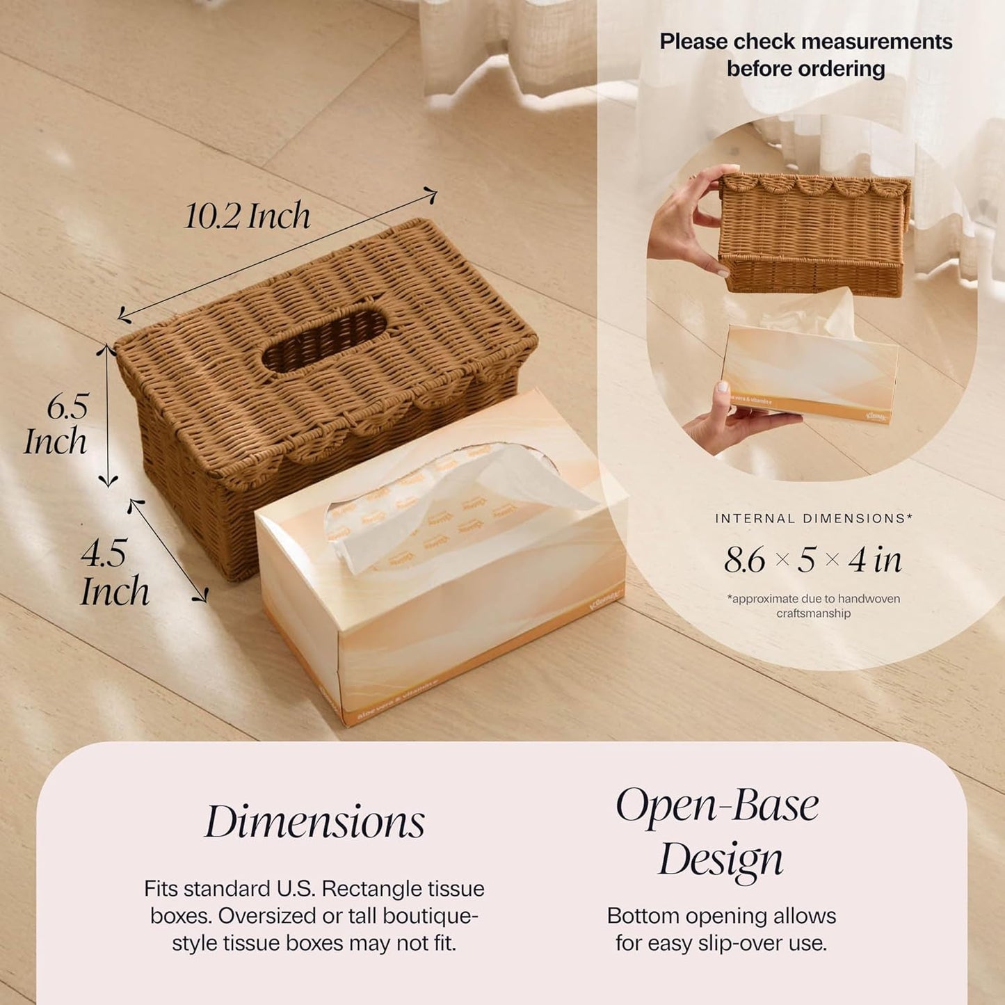 Rattan Tissue Box Cover Rectangle / Mocca / 8.6 x 5 x 4