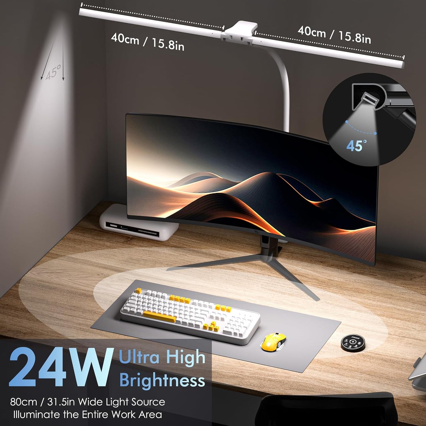 EYOCEAN Desk Lamp with Clamp, 31.5" LED Desk Lamp for Home Office, 24W Double Head Desk Light, Dimmable & Color