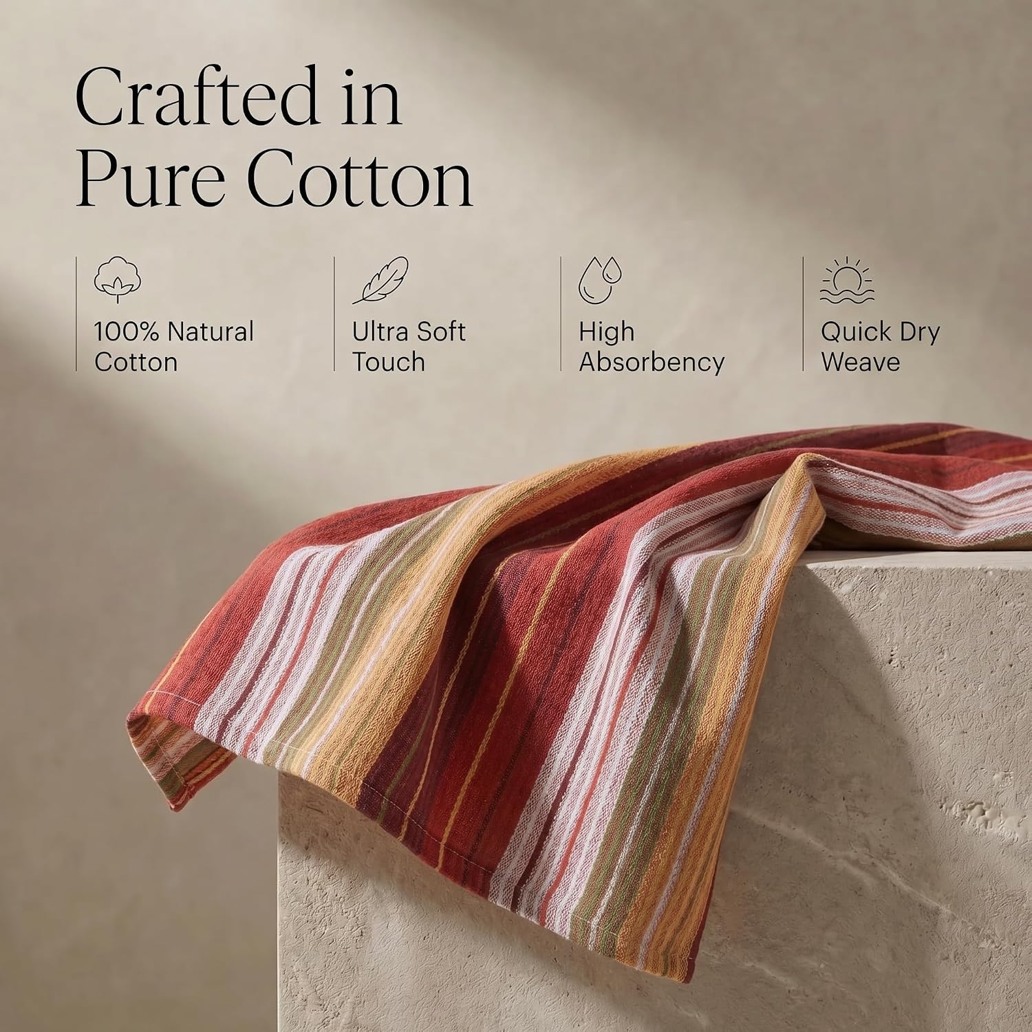 Urban Villa Kitchen Towel Cotton Dish Towel 20”x30” (Set of 6) Harvest Stripe