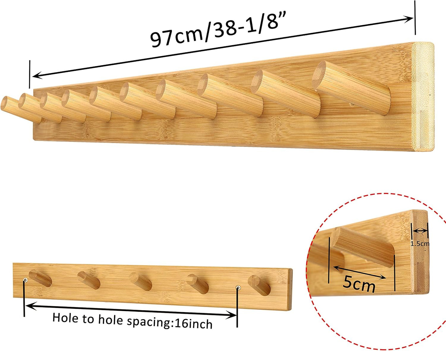 WEBI Coat Rack Wall Mounted,10 Hooks,38" Long Coat Hanger Wall Mount,Peg Rail Hat Hooks for Hanging