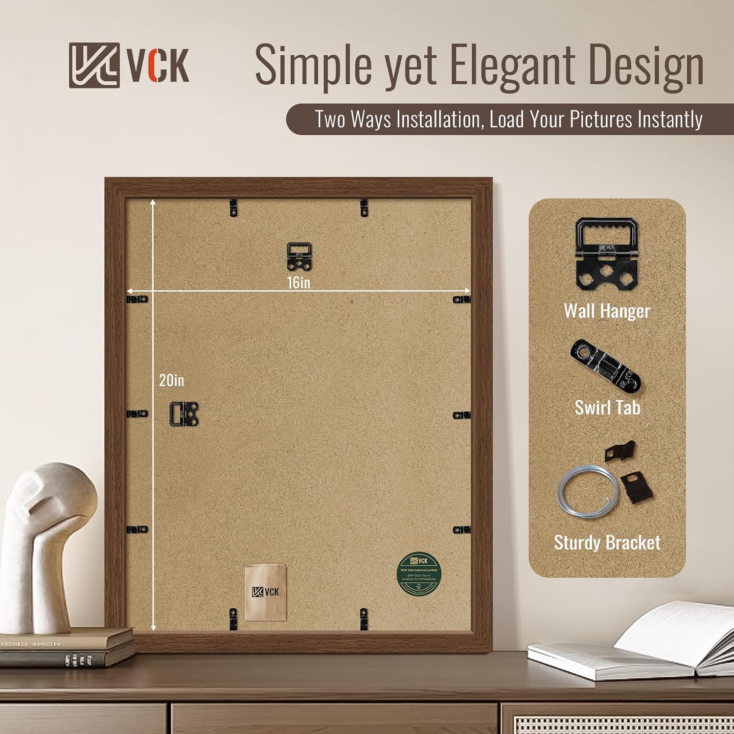VCK 16x20 Frames Walnut 4 Pack, Wide Thick Wood Border, for Poster/Prints | Exclusive Woodgrain, Wall Hanging, HD