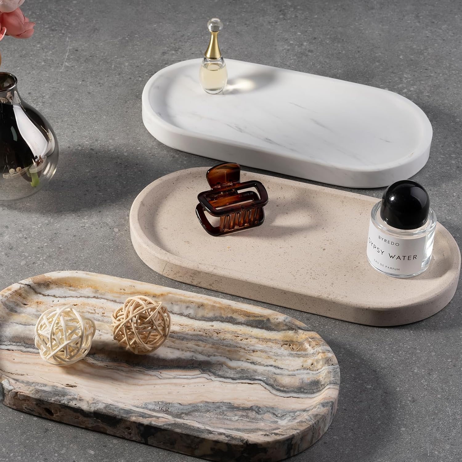 Catchall Trays / Natural Marble Tray / Moca Crema Yellow / 10 x 5 x 0.7