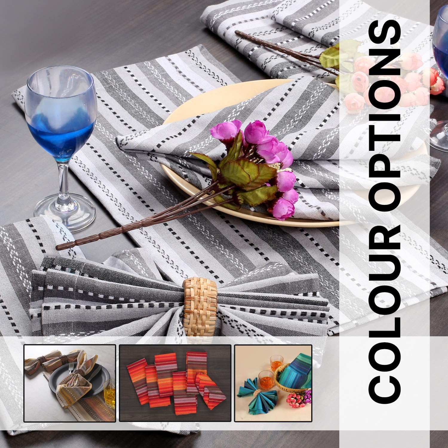 LFH Home Cotton Rich Cloth Salsa Napkin Set of 12 Washable Soft Durable Striped Table Napkins for Dining Wedding, Daily