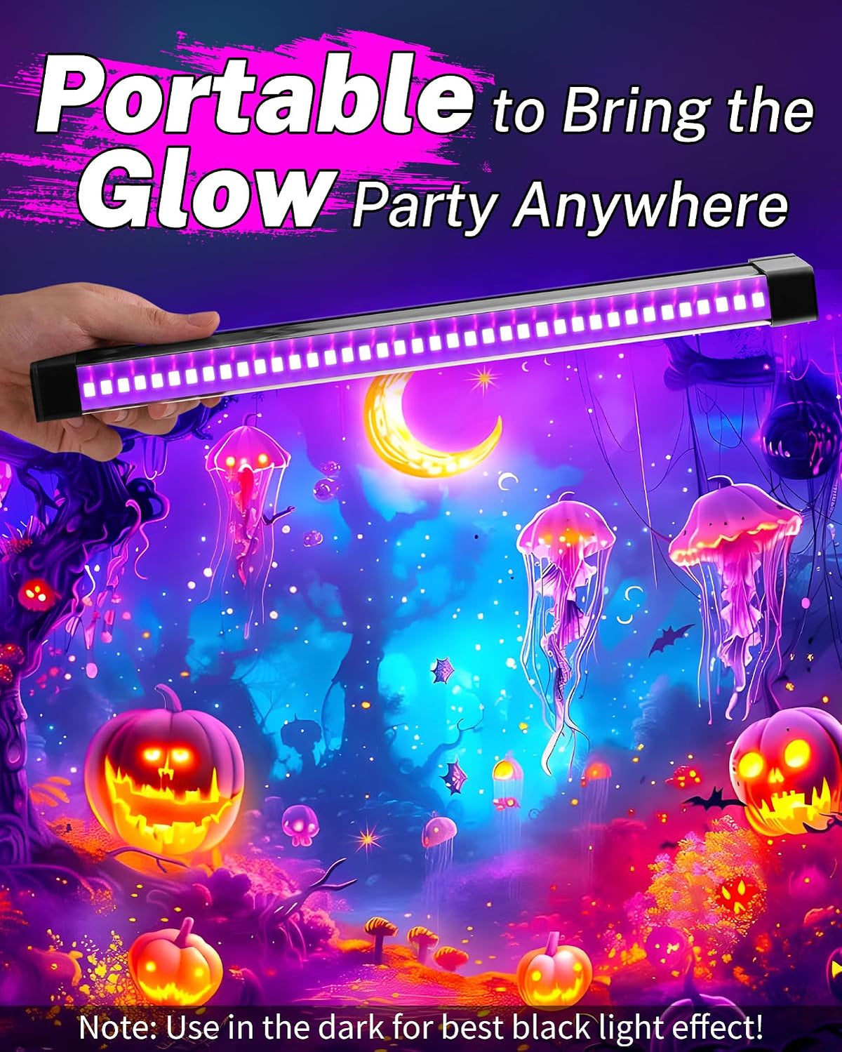2 Pack Rechargeable Black Light Bar, 5000mAh Large Capacity Battery Powered | for Glow Party, Portable Blacklight Party