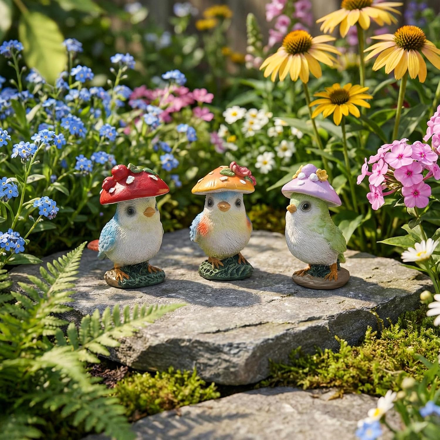 Mushroom Bird Figurines / Set of 3