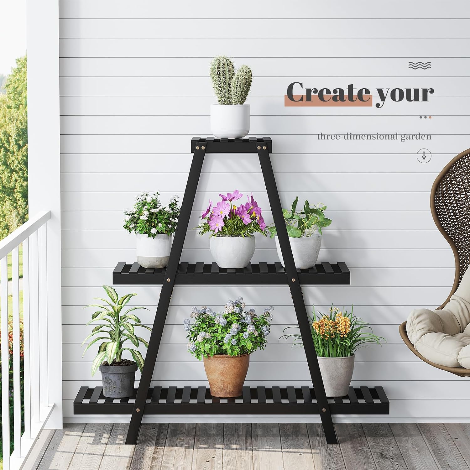 STDDRE Plant Stand For Indoor Outdoor Tiered Plant Shelf 3 Tier 8 Potted Bamboo Flower Holder Ladder Rack For Multiple